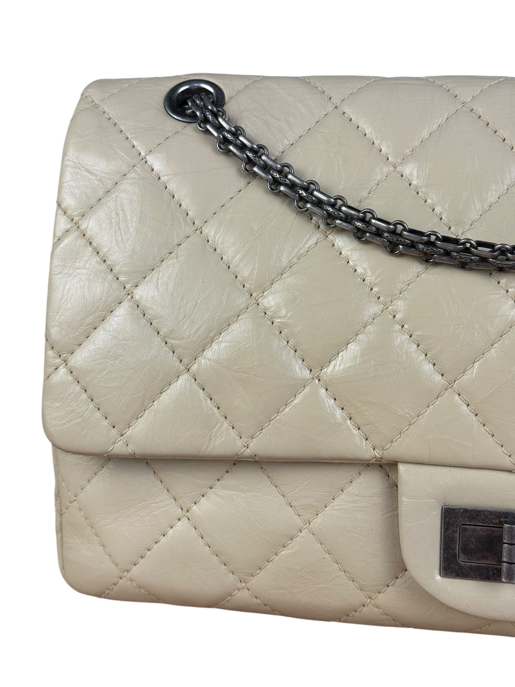 Chanel Aged Ivory Quilted Leather 2.55 Reissue Double Flap Bag 2009