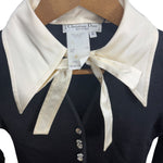 Christian Dior Black White Butterfly Collar Bow Tie Crystal Buttons Shirt