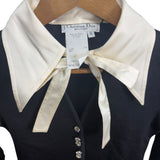 Christian Dior Black White Butterfly Collar Bow Tie Crystal Buttons Shirt