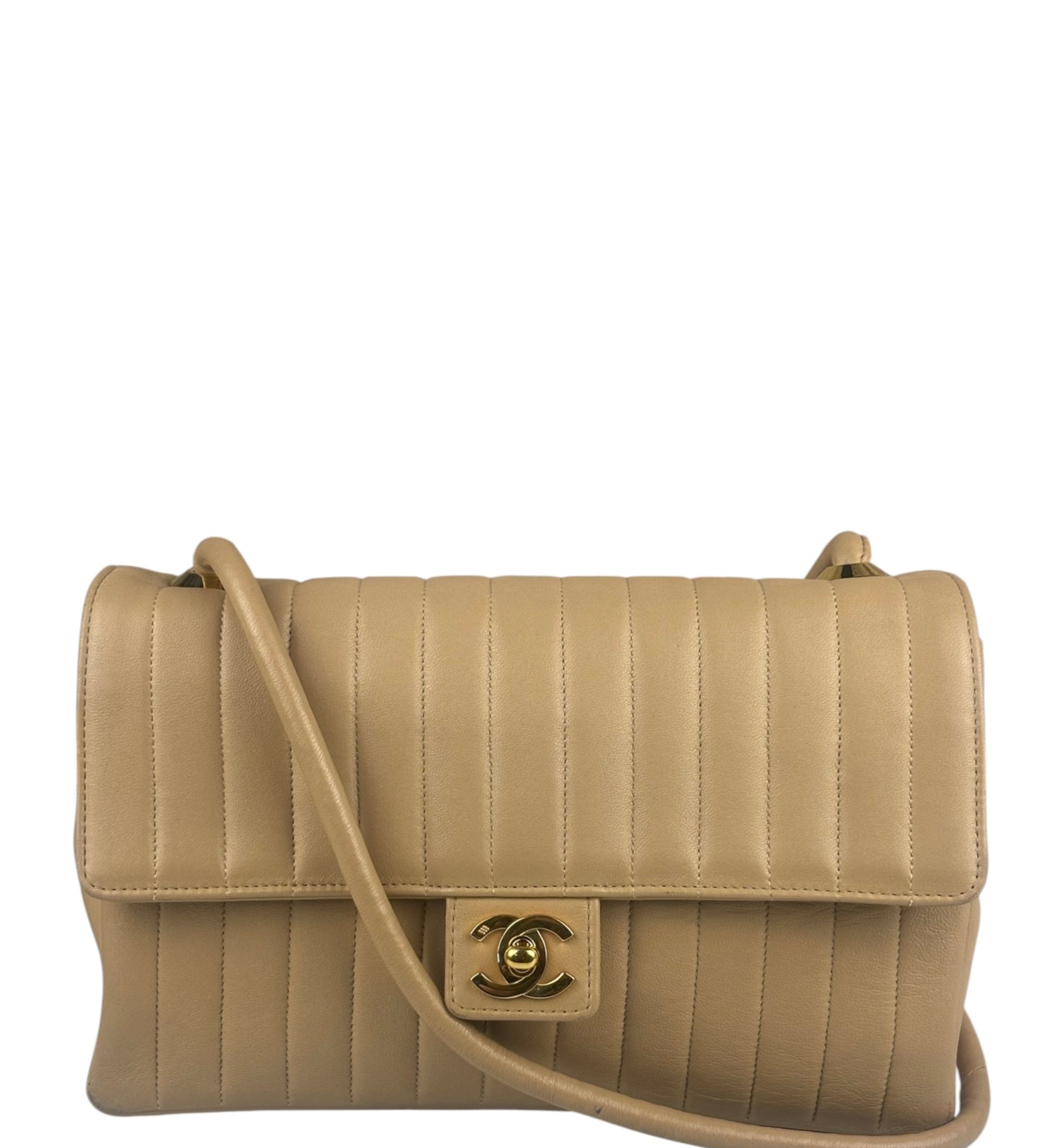 Chanel Vintage Tan Vertical Quilt Flap Shoulder Bag 1989