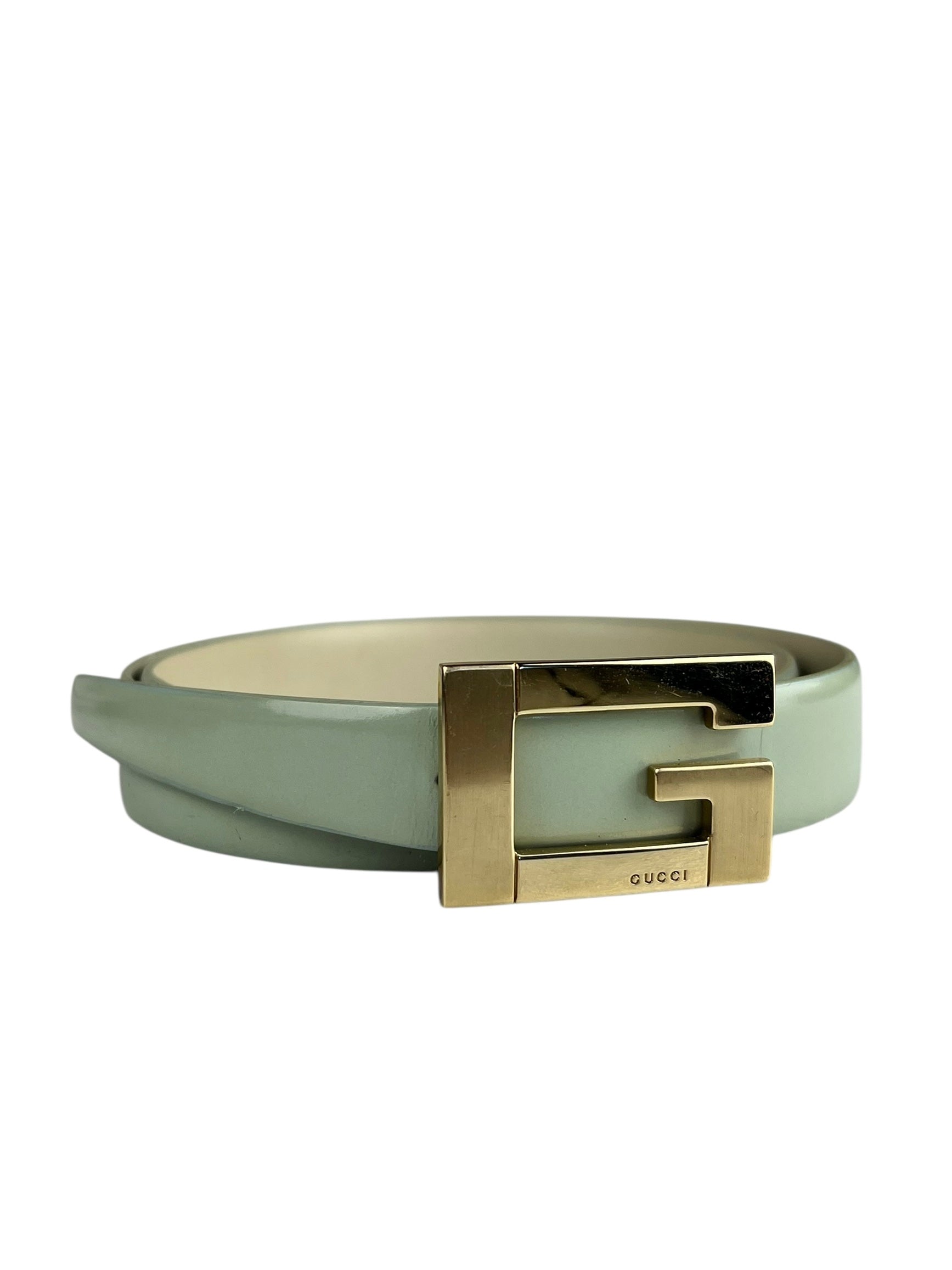 Gucci G Logo Thin Leather Mint Belt