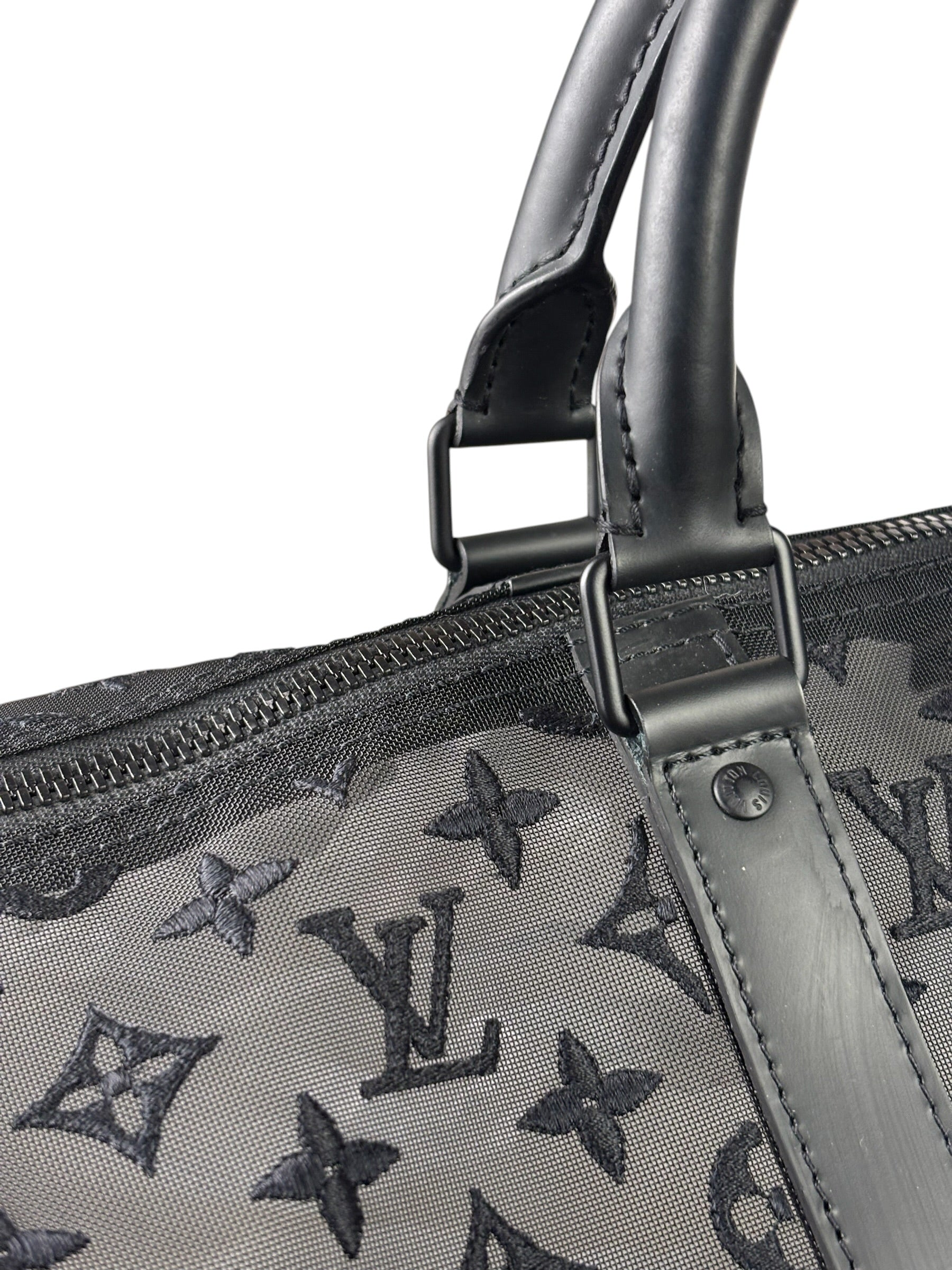Louis Vuitton x Virgil Abloh Black Leather Trim Monogram Keepall 50
