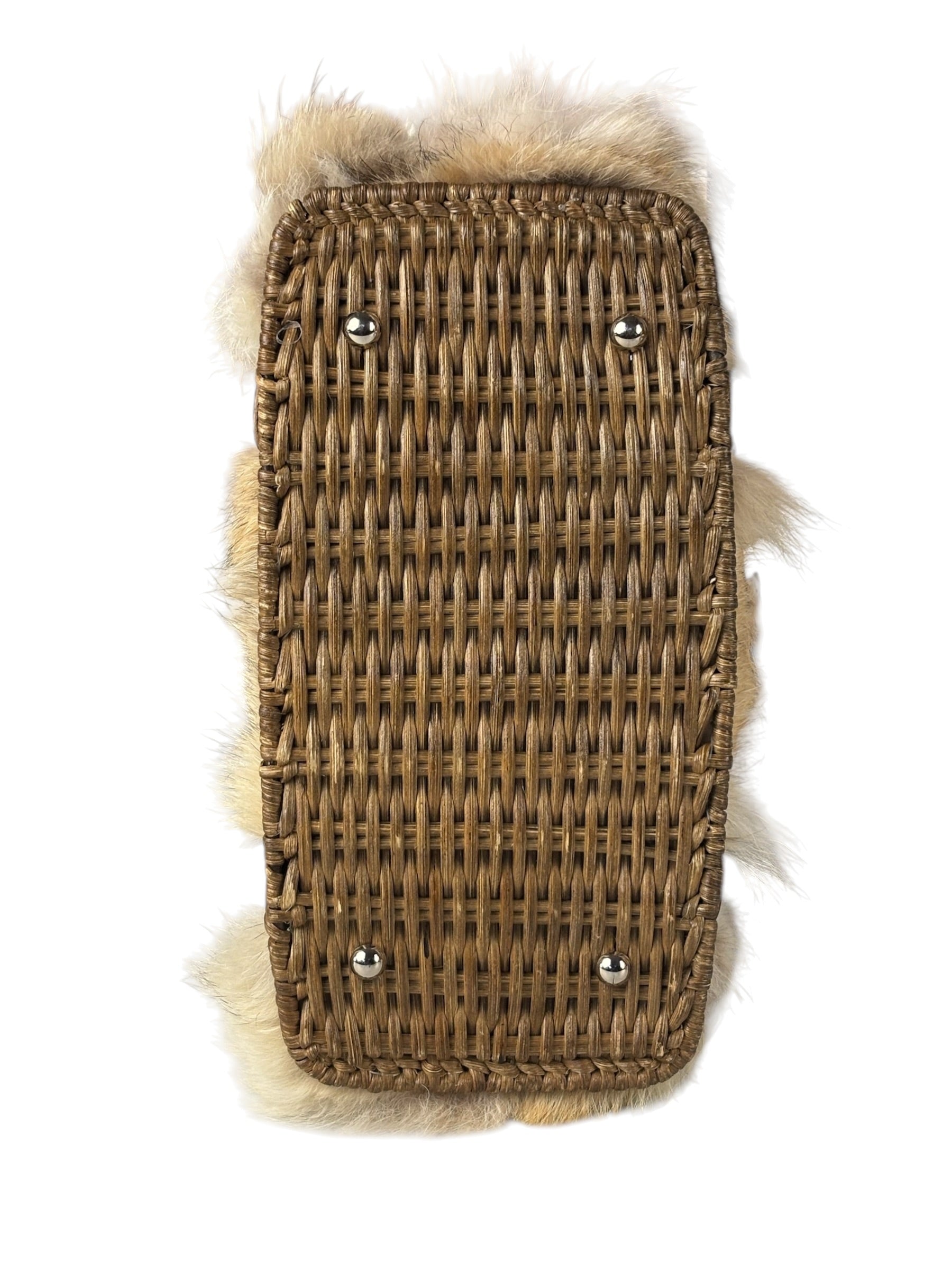 Ferragamo Vintage Fur Rattan Top Handle Bag