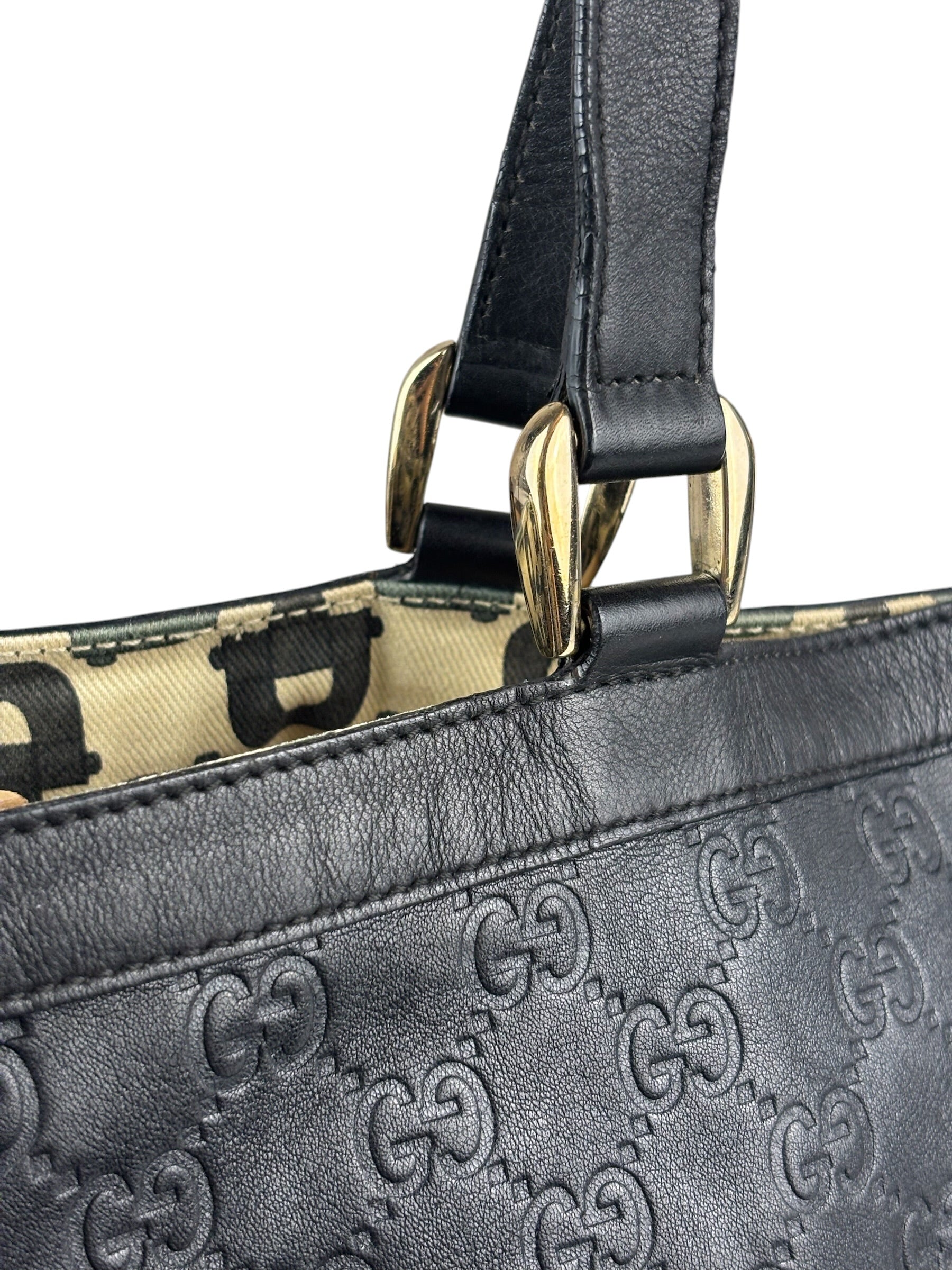 Gucci Black Leather GG Supreme D-Ring Abbey Tote