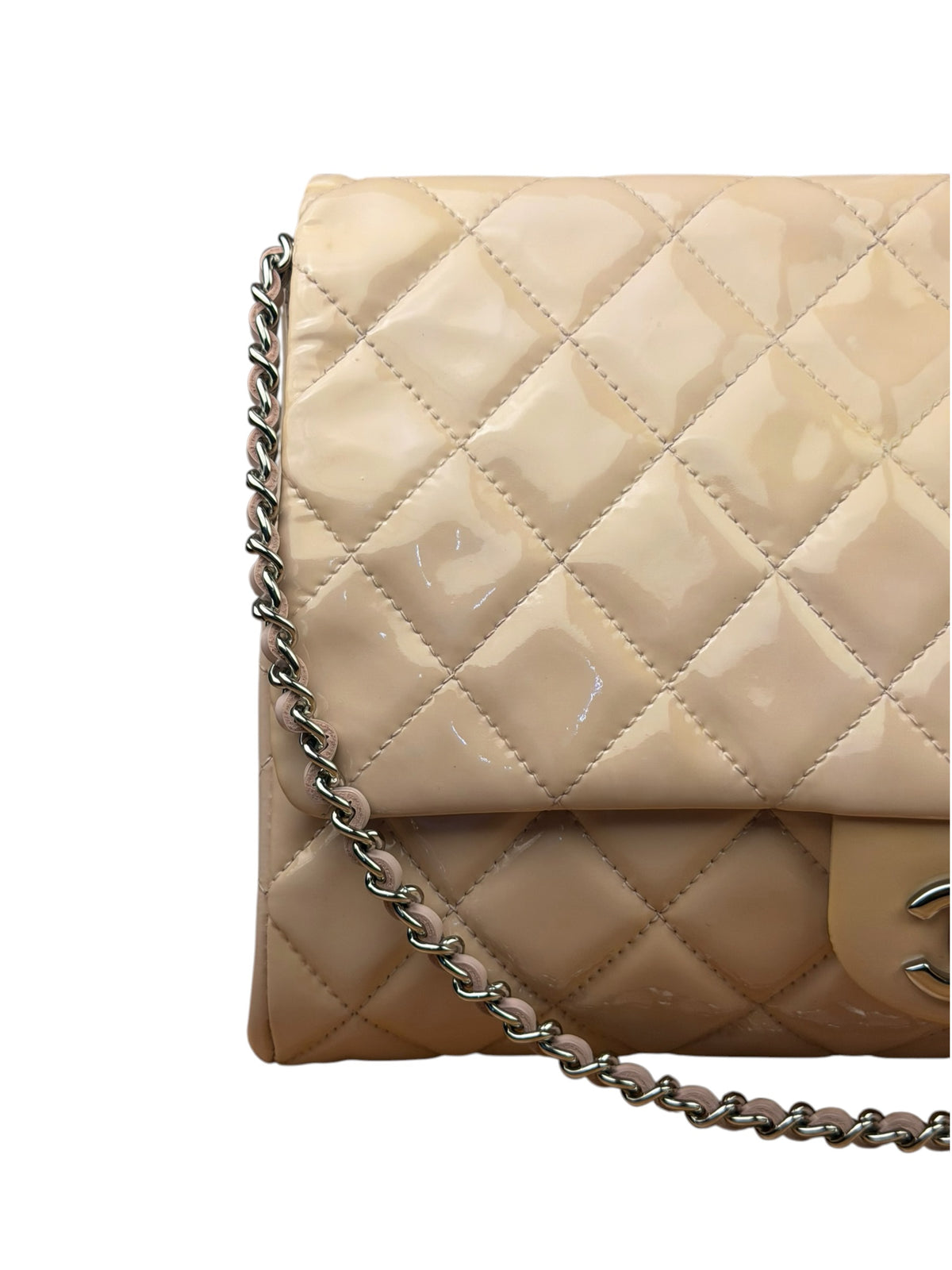 Chanel Beige Patent Quilted Clutch Flap 2013