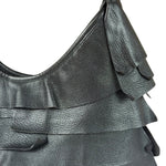Yves Saint Laurent Black Leather St. Tropez Ruffled Hobo Bag