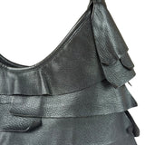 Yves Saint Laurent Black Leather St. Tropez Ruffled Hobo Bag