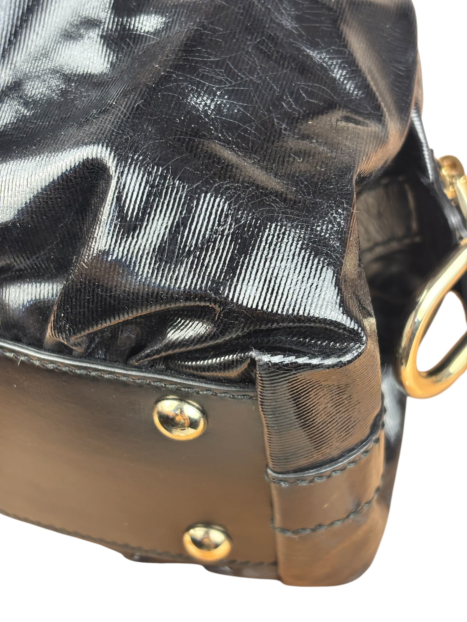 Gucci Black Patent Vintage Dialux Pop Bamboo 2Way Handbag