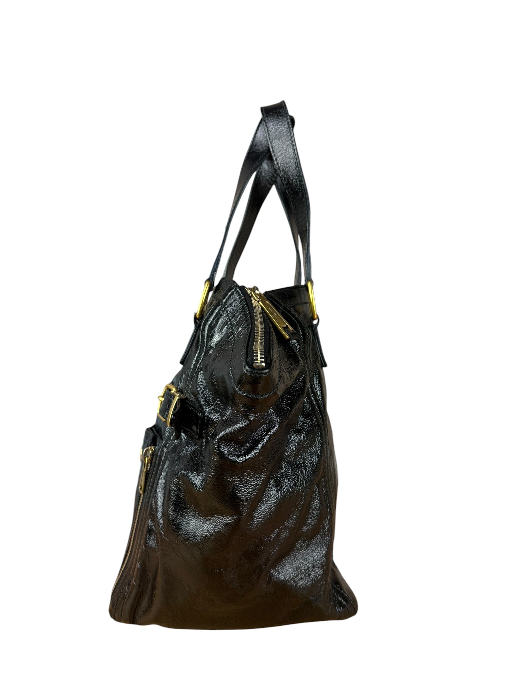 YSL Vintage Black Patent Leather Downtown Handbag