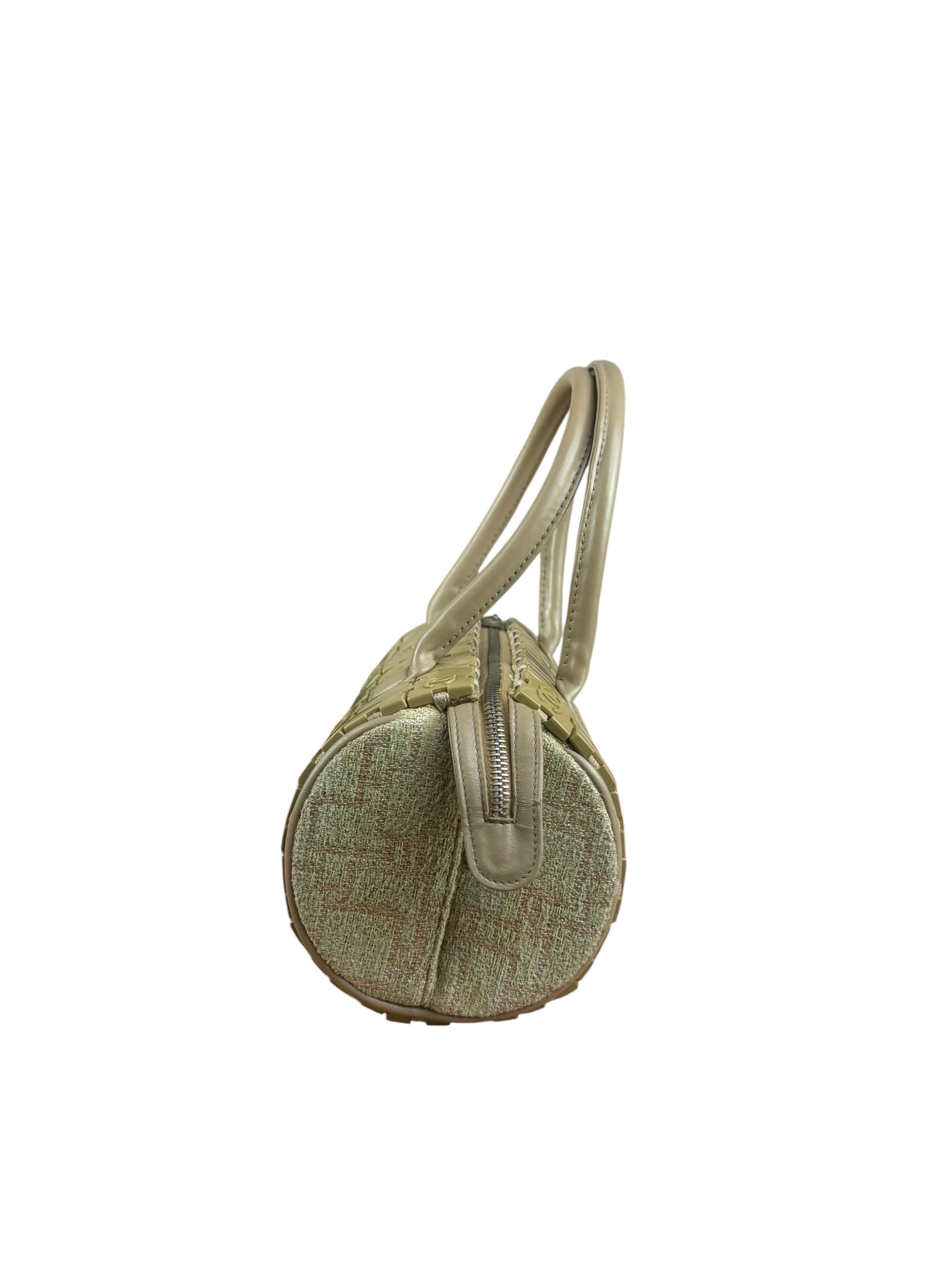 Chanel Beige Leather Trim Mini Puzzle Block Handbag