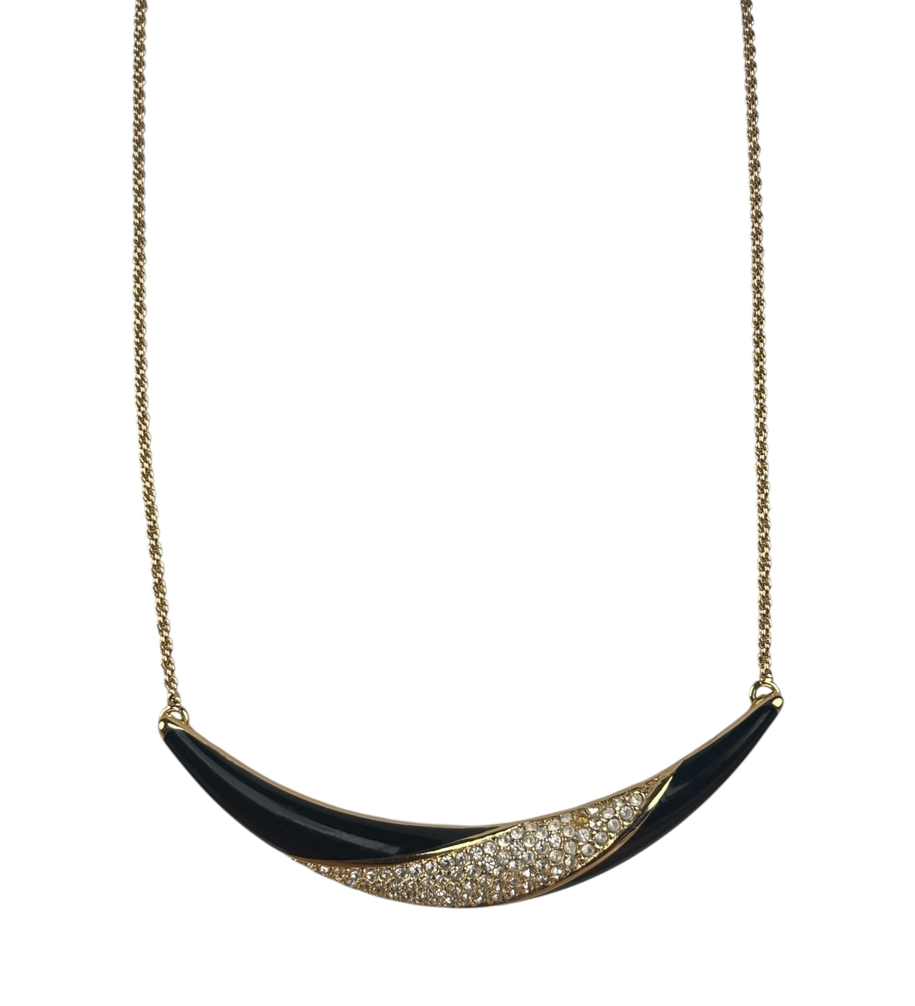 Christian Dior Black Enamel & Pave Rhinestone Crescent Chocker Necklace
