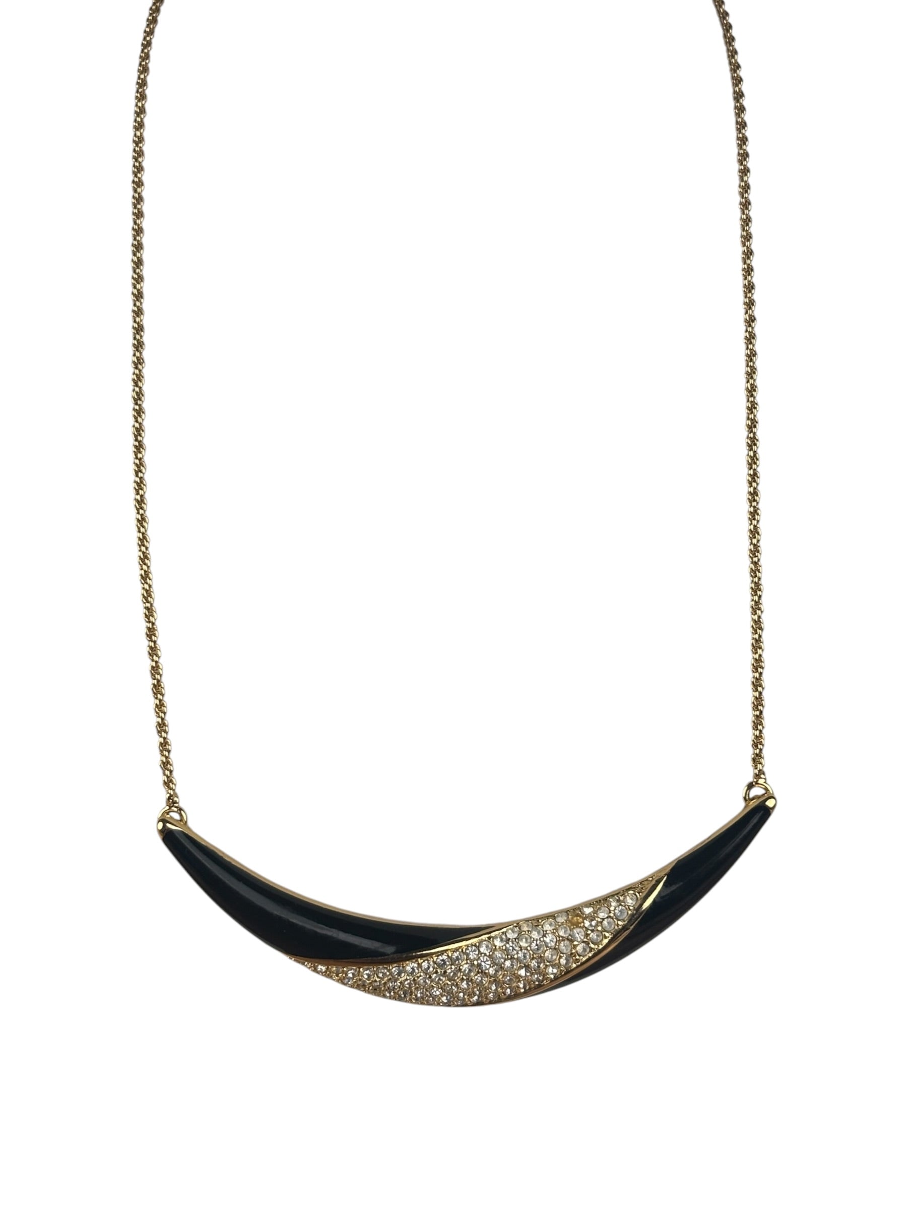 Christian Dior Black Enamel & Pave Rhinestone Crescent Chocker Necklace