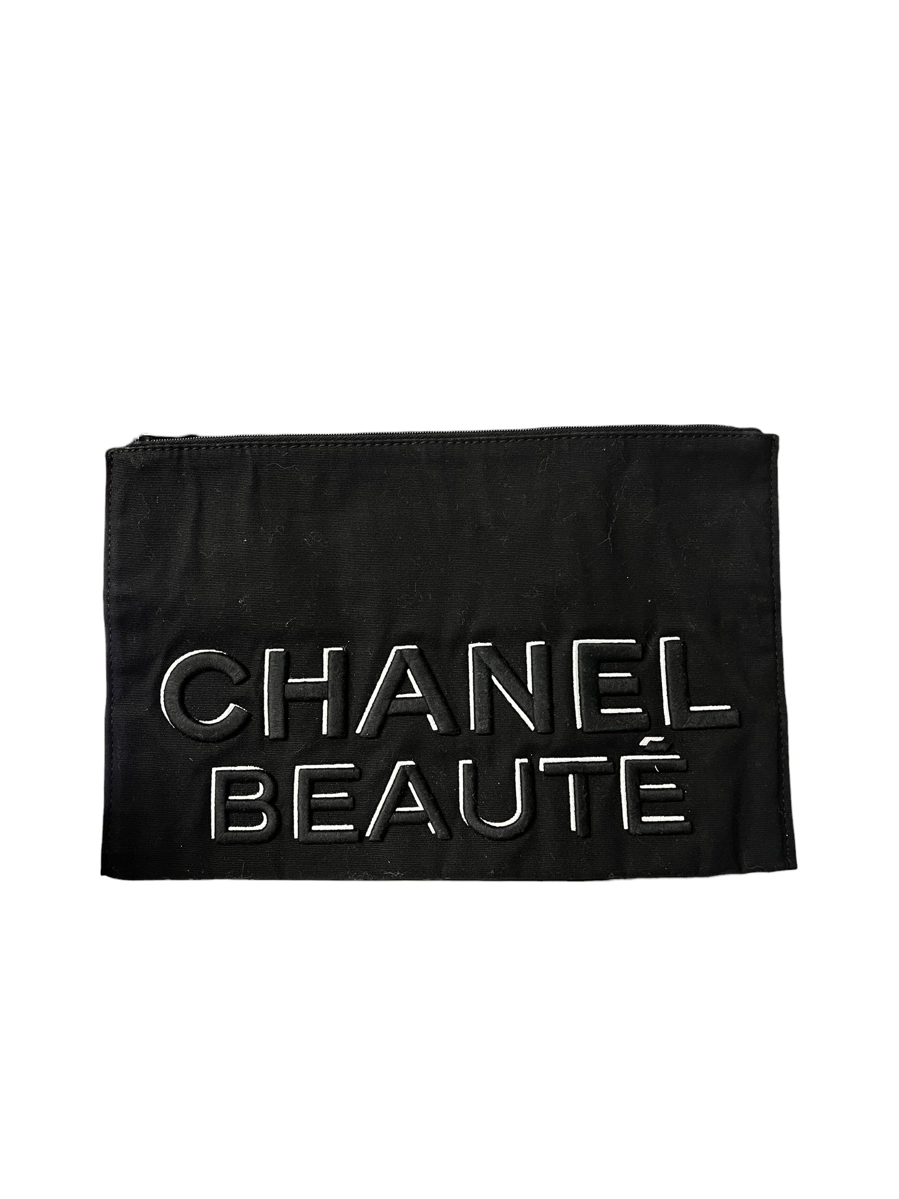 Chanel Beauty Black Canvas Spell-Out Zip Pouch