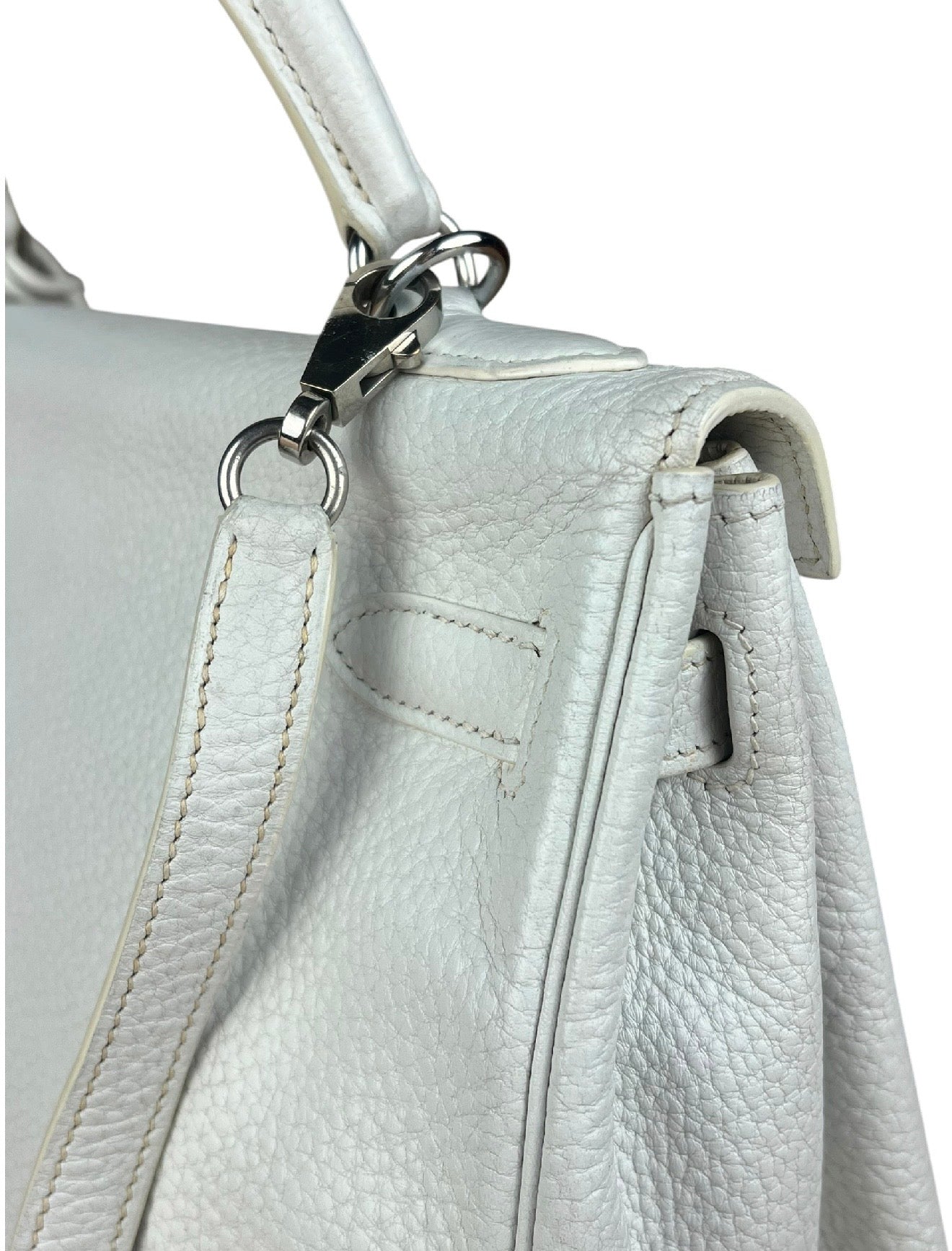 Hermes Kelly 32 White Clemence Leather Handbag 2008