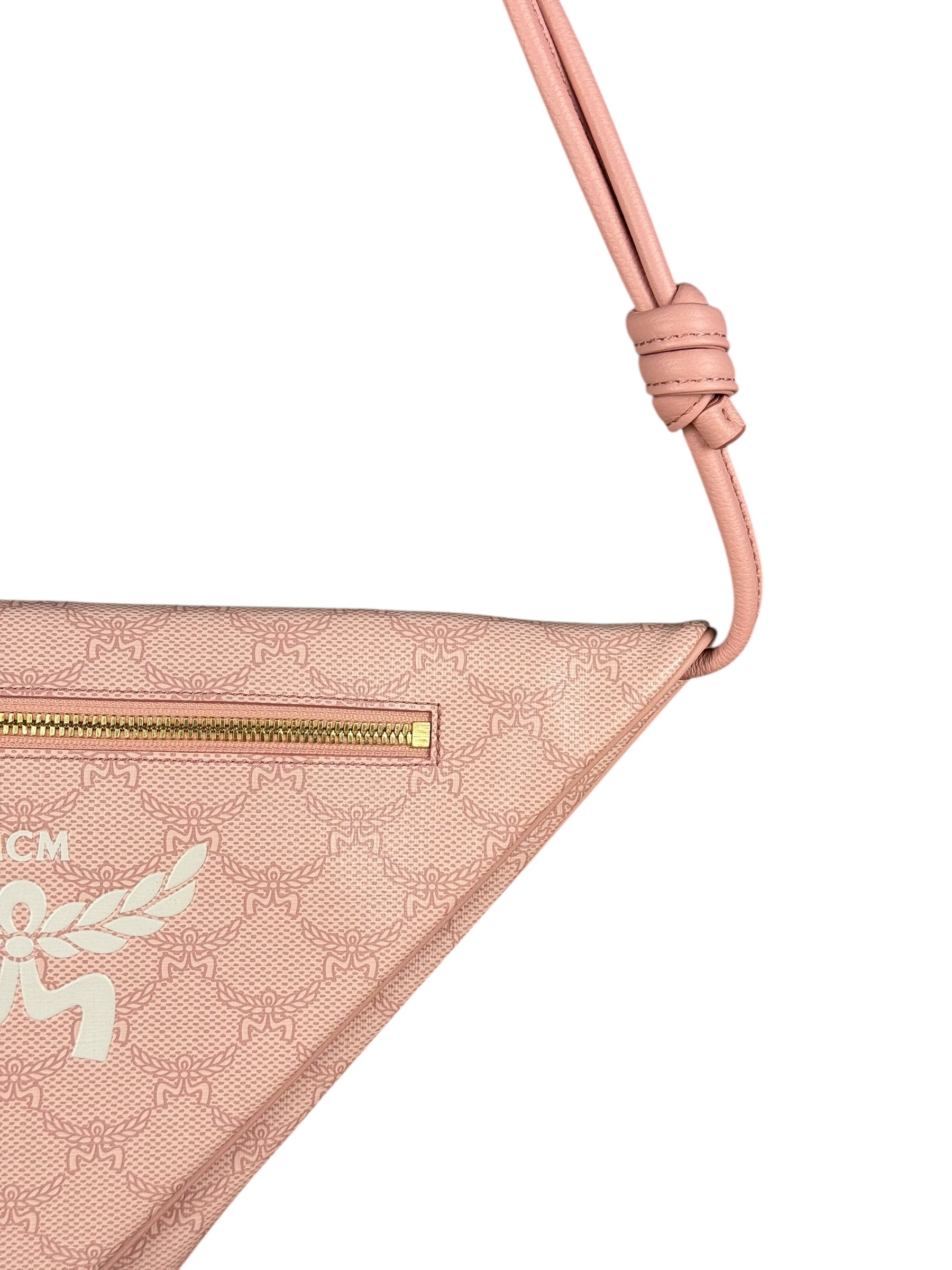 MCM Pink Triangle Logo Fold-Over Shoulder Bag