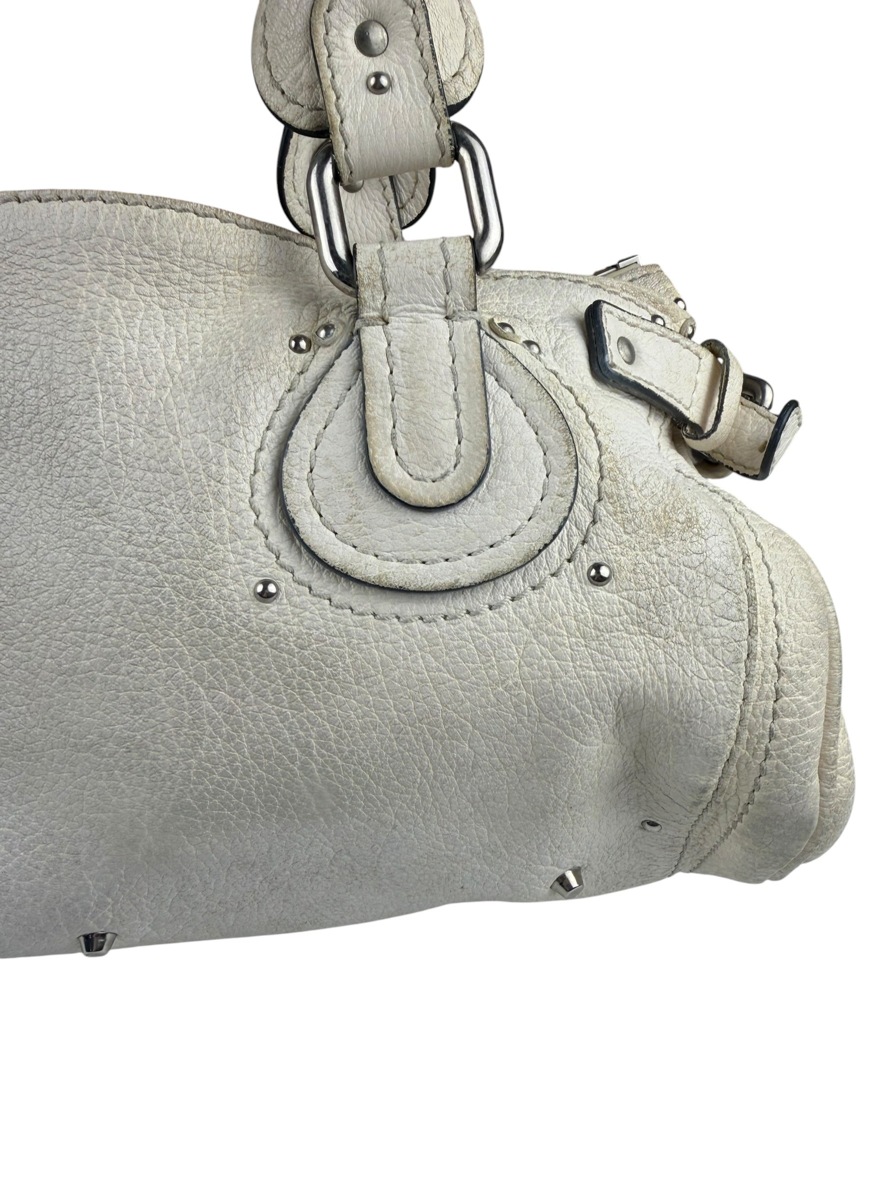 Chloé White Leather Paddington Handbag (Repainted)