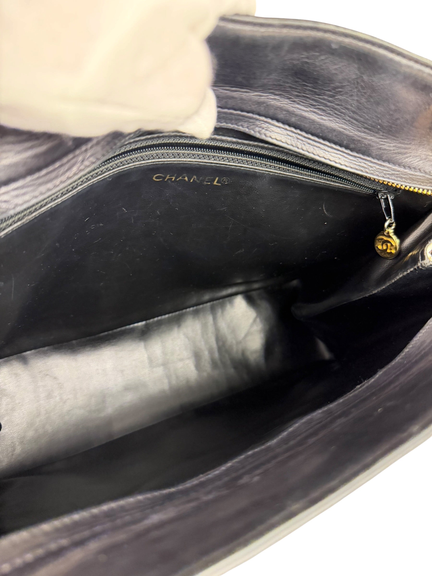 Chanel Vintage Black/White Leather CC Chain Tote '89-'91