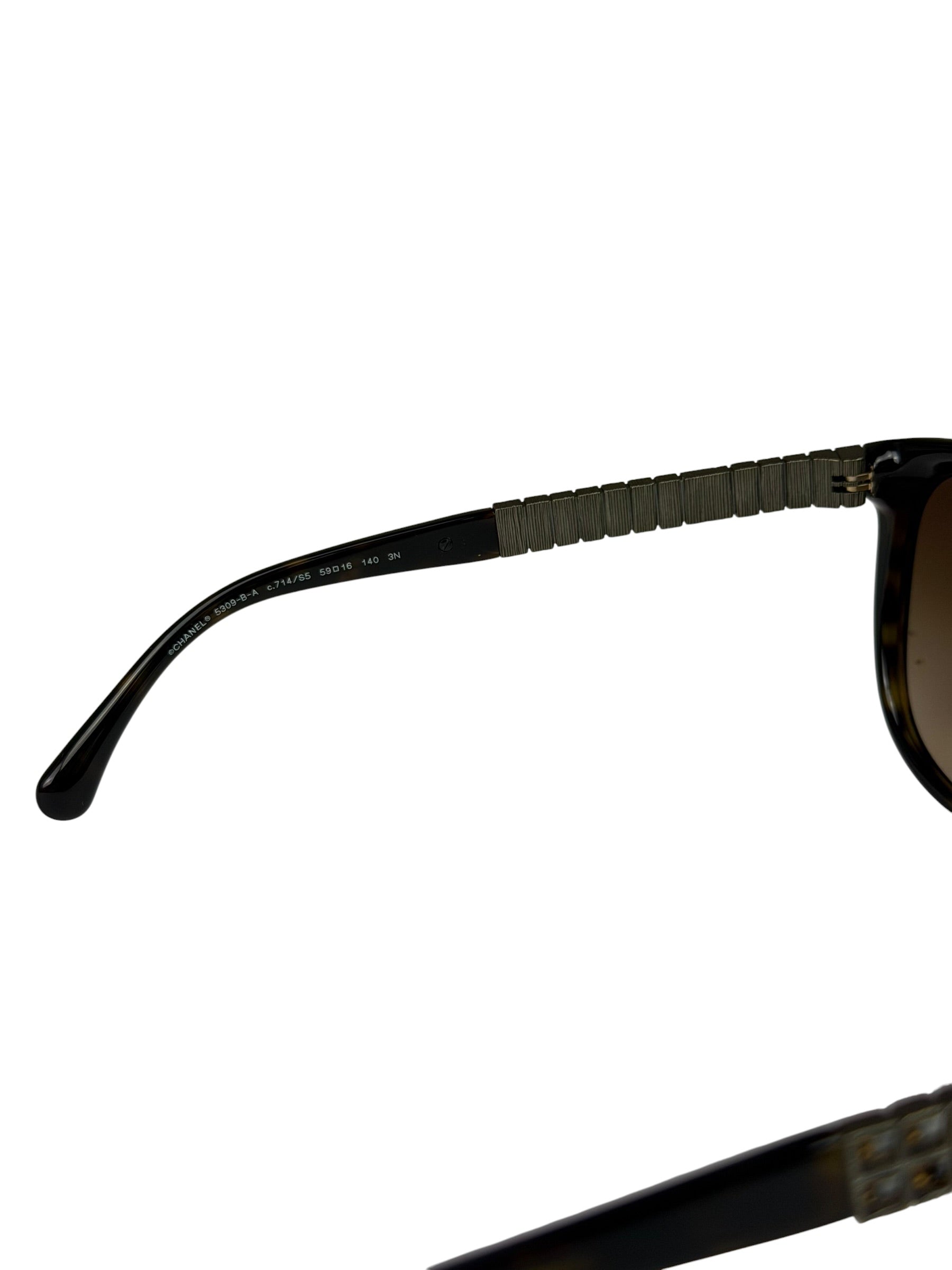 Chanel Brown 5309-B-A Crystal Baguette Bijou Cat-Eye Sunglasses