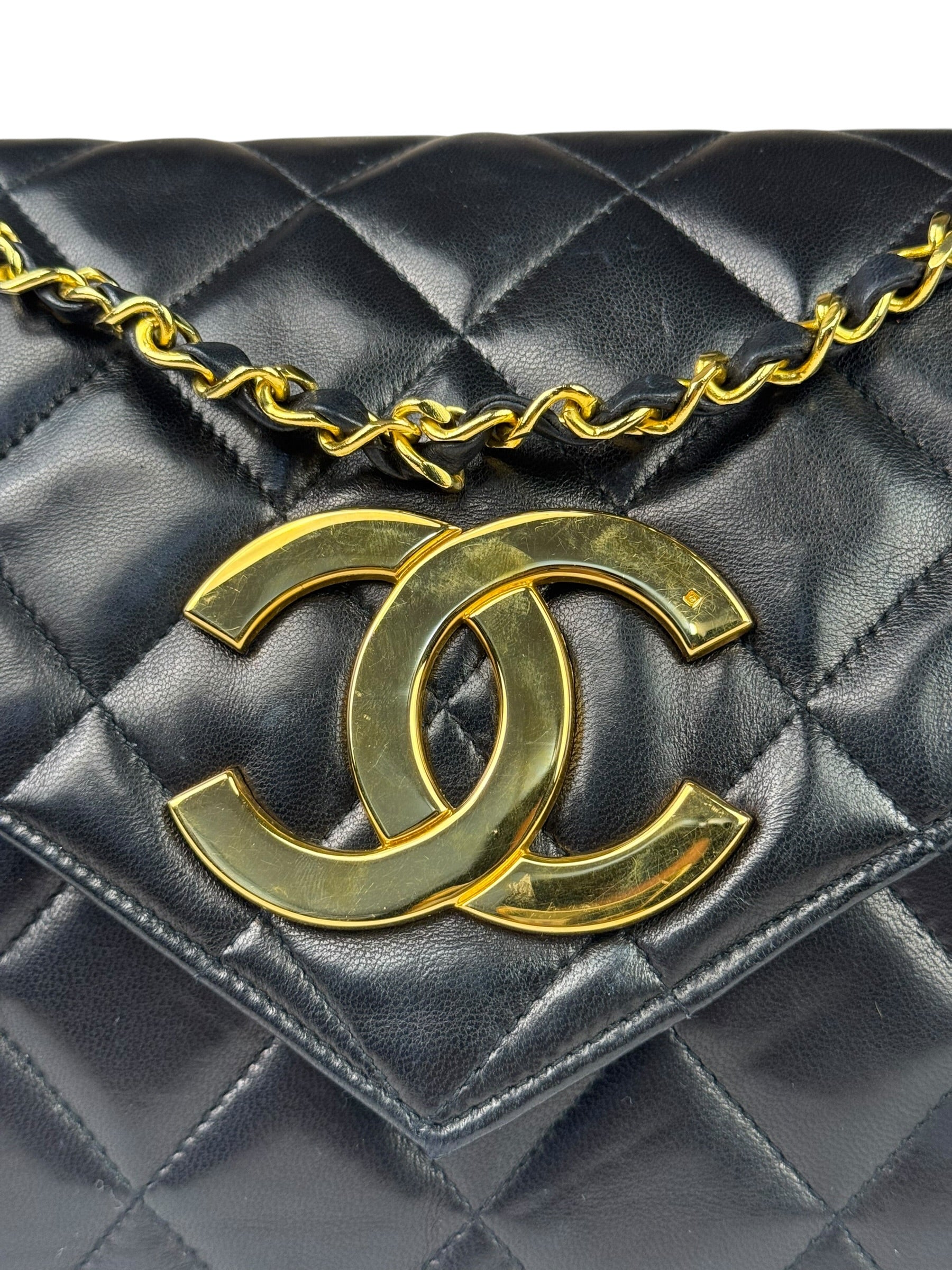 Chanel Black Quilted Leather Envelope Flap Bag Early 90's