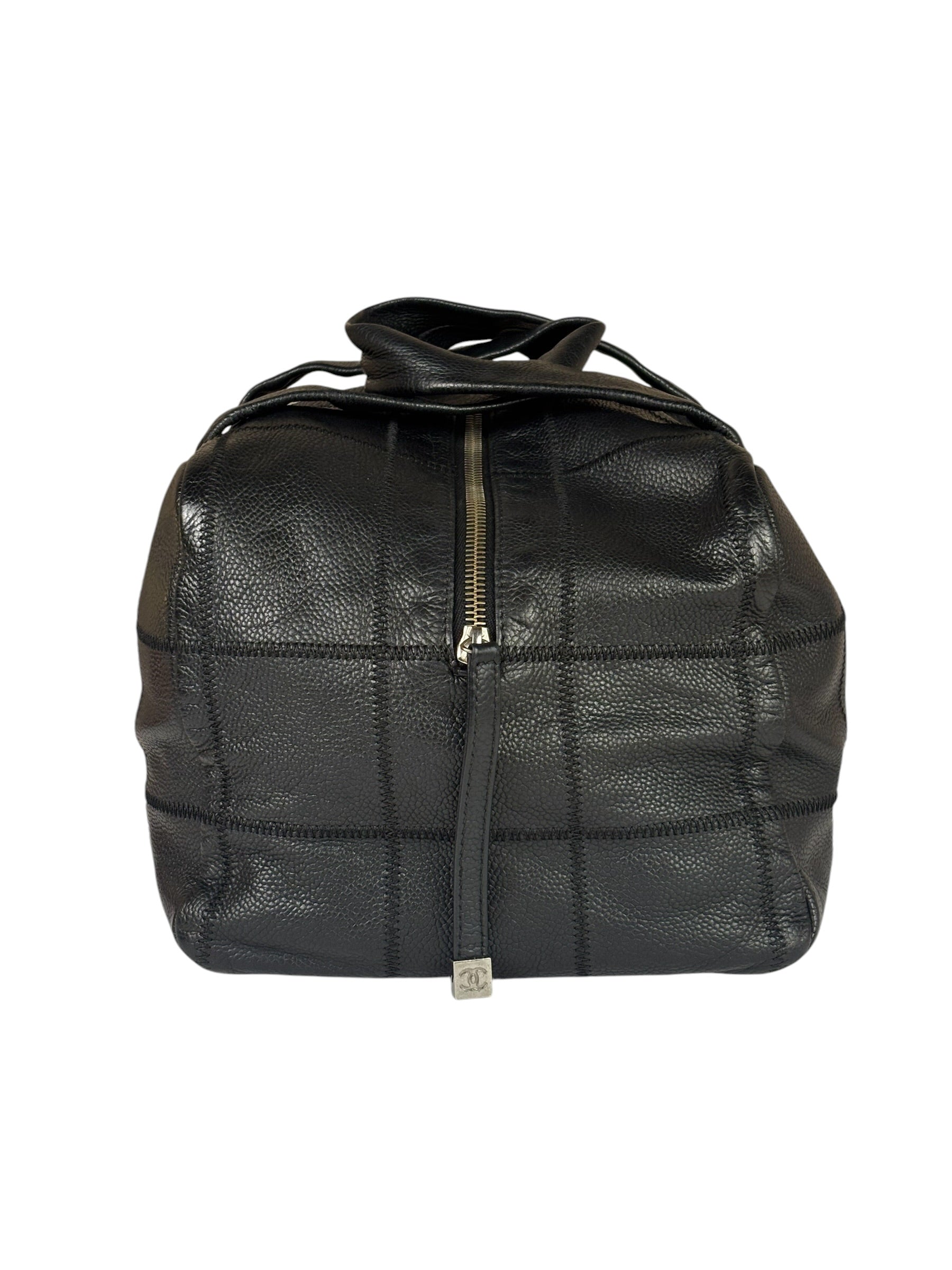 Chanel Black Quilted Leather Chocolate Bar Bowling Handbag