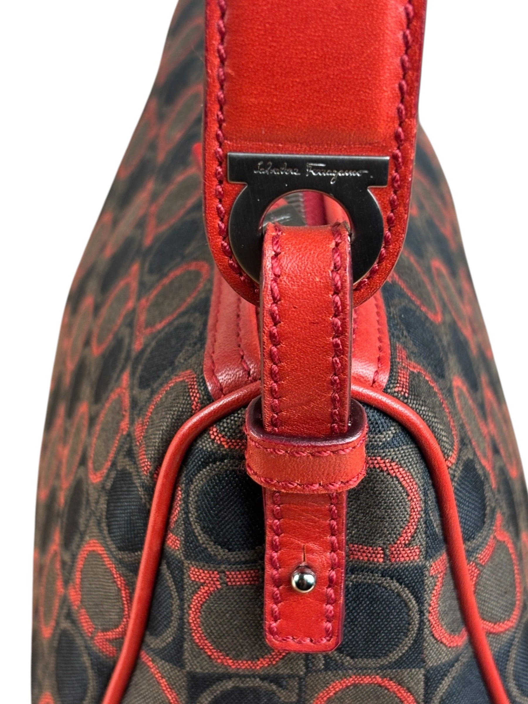 Salvatore Ferragamo Multicolor Leather Trim Monogram Gancini Pochette