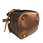 Versace La Medusa Brown Satin Crystal Embellished Mini Bucket Bag