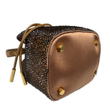 Versace La Medusa Brown Satin Crystal Embellished Mini Bucket Bag