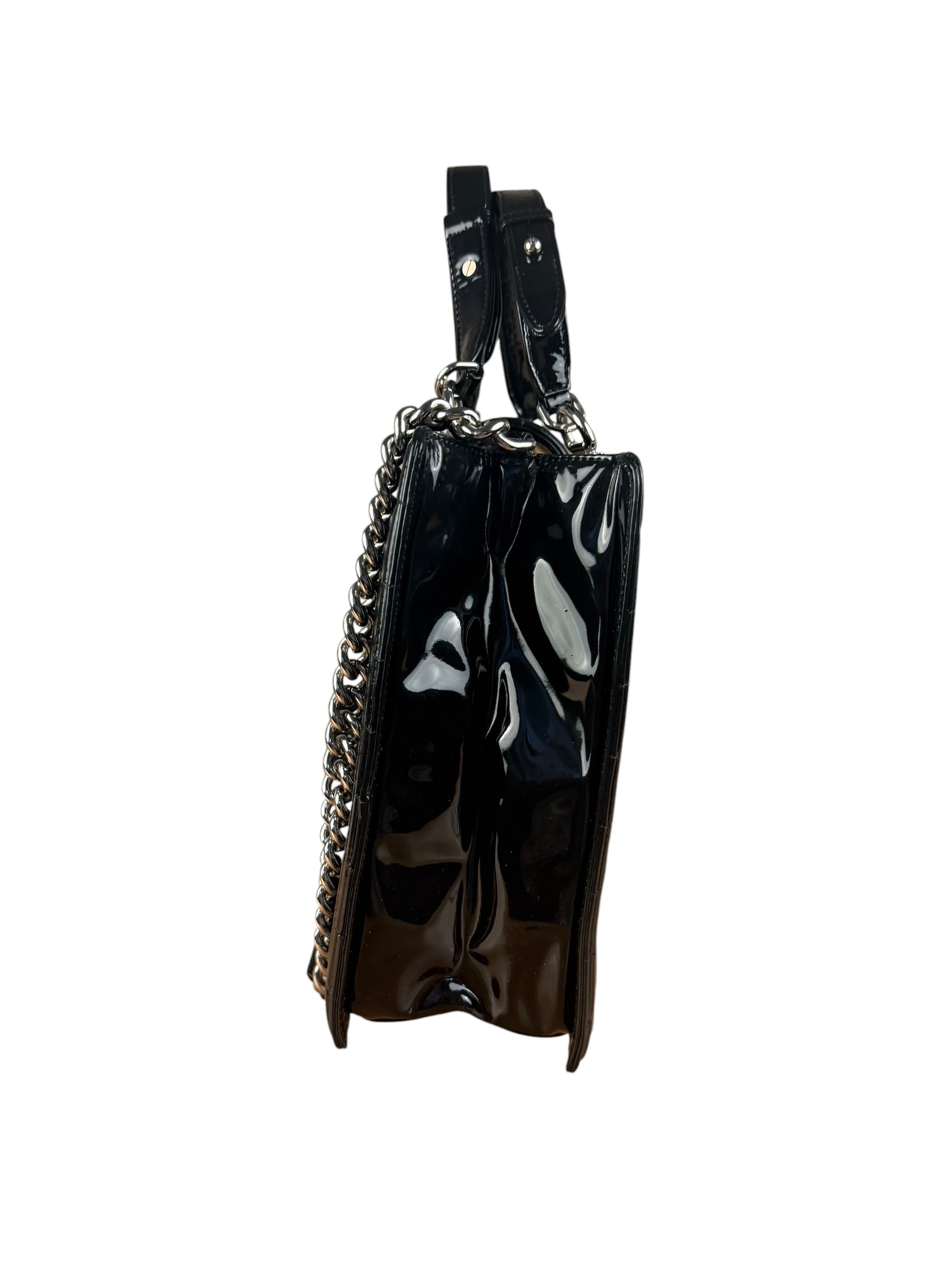 Chanel Black Patent Leather Boy Tote Two-Way Bag 2012