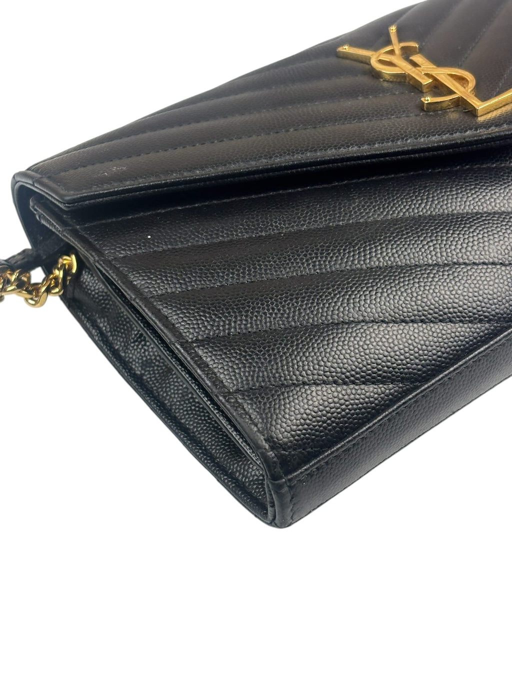 YSL Black Pebbled Matelassè Envelope Chain Wallet On Chain