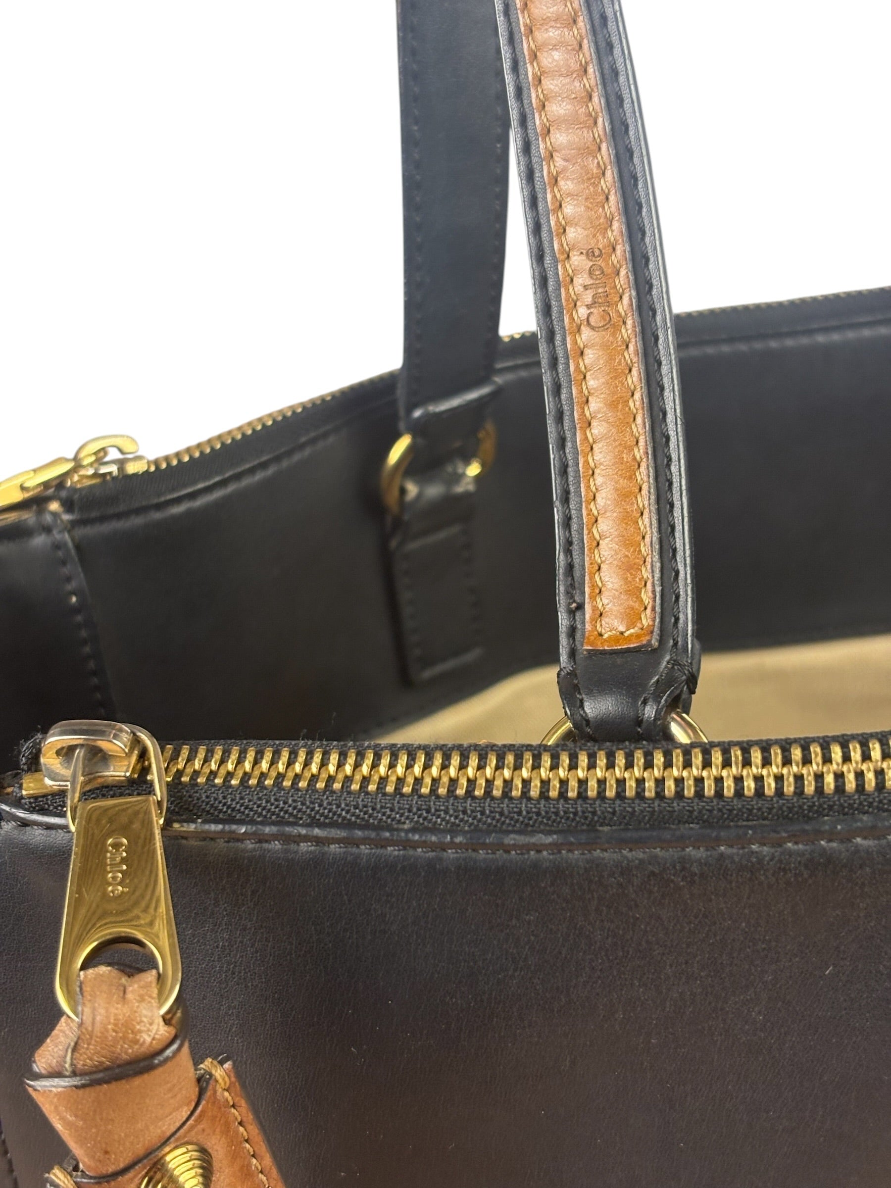 Chloe Black Leather Roy Large Zip Shoulder Bag