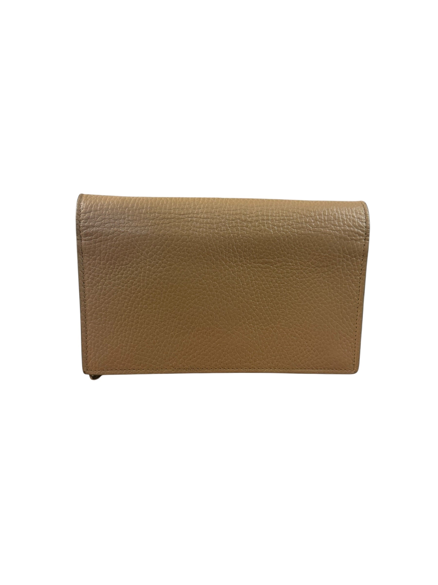 Gucci Light Caramel Pebbled Leather Wallet On Chain