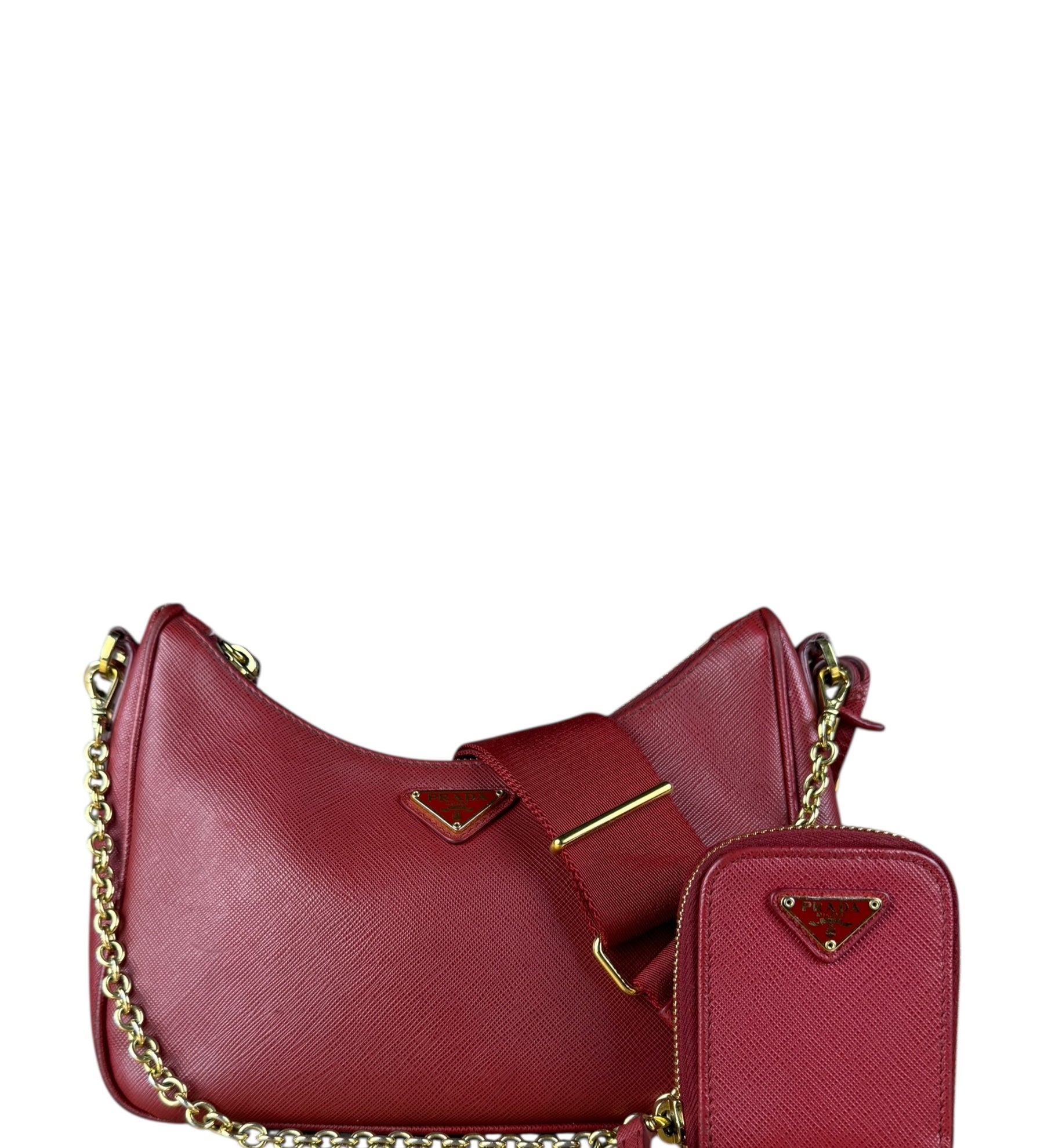 Prada Re-Edition Saffiano Leather Shoulder Bag Red