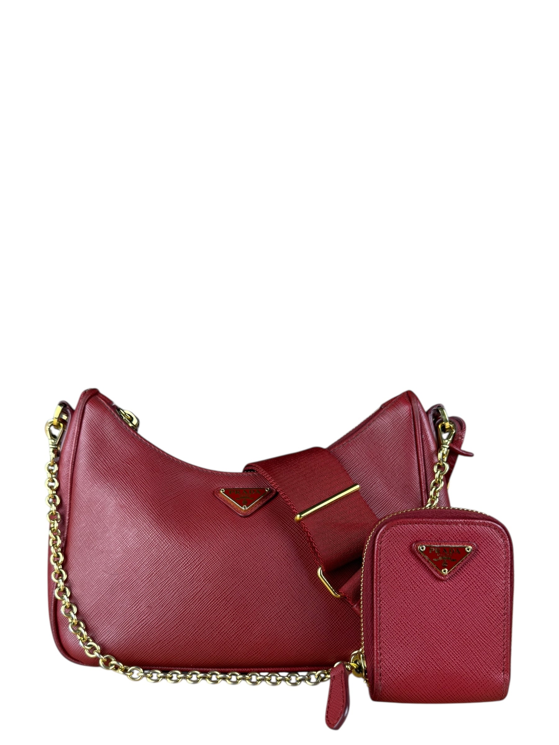 Prada Re-Edition Saffiano Leather Shoulder Bag Red