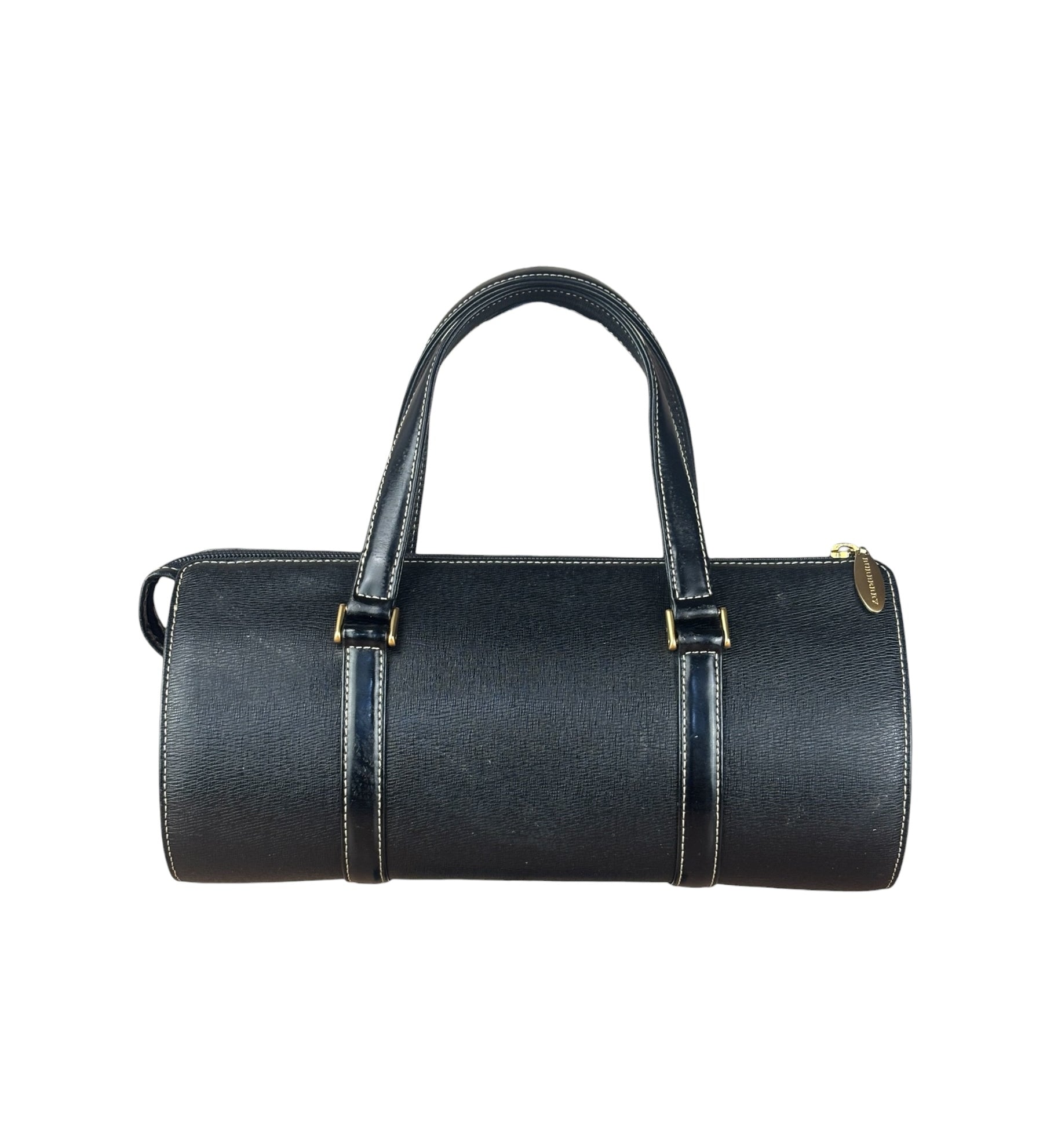 Burberry Black Leather Top Handle Bowler Handbag