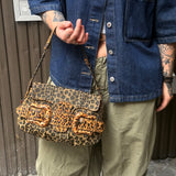 Fendi Brown Leather Trim Leopard Print Buckle Bag