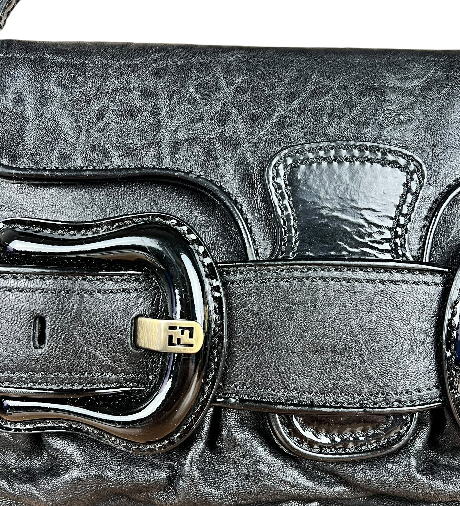 Fendi Black Patent Buckle Leather Shoulder Bag