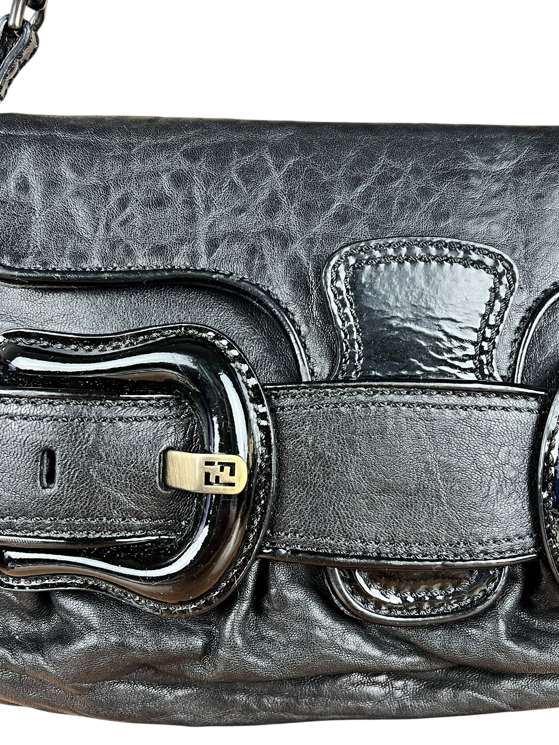 Fendi Black Patent Buckle Leather Shoulder Bag