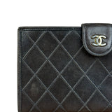 Chanel Vintage Dark Brown Leather Quilted CC Long Wallet