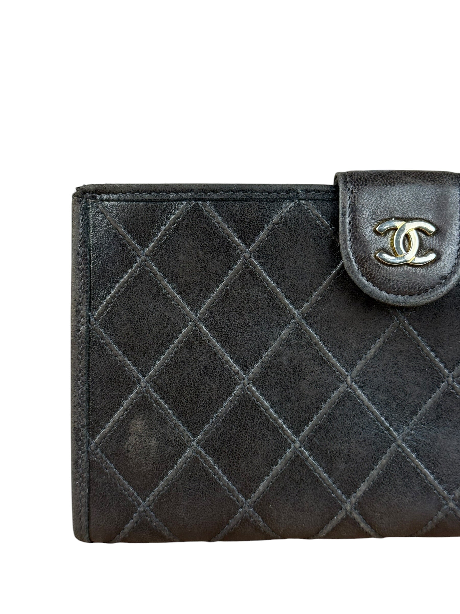 Chanel Vintage Dark Brown Leather Quilted CC Long Wallet
