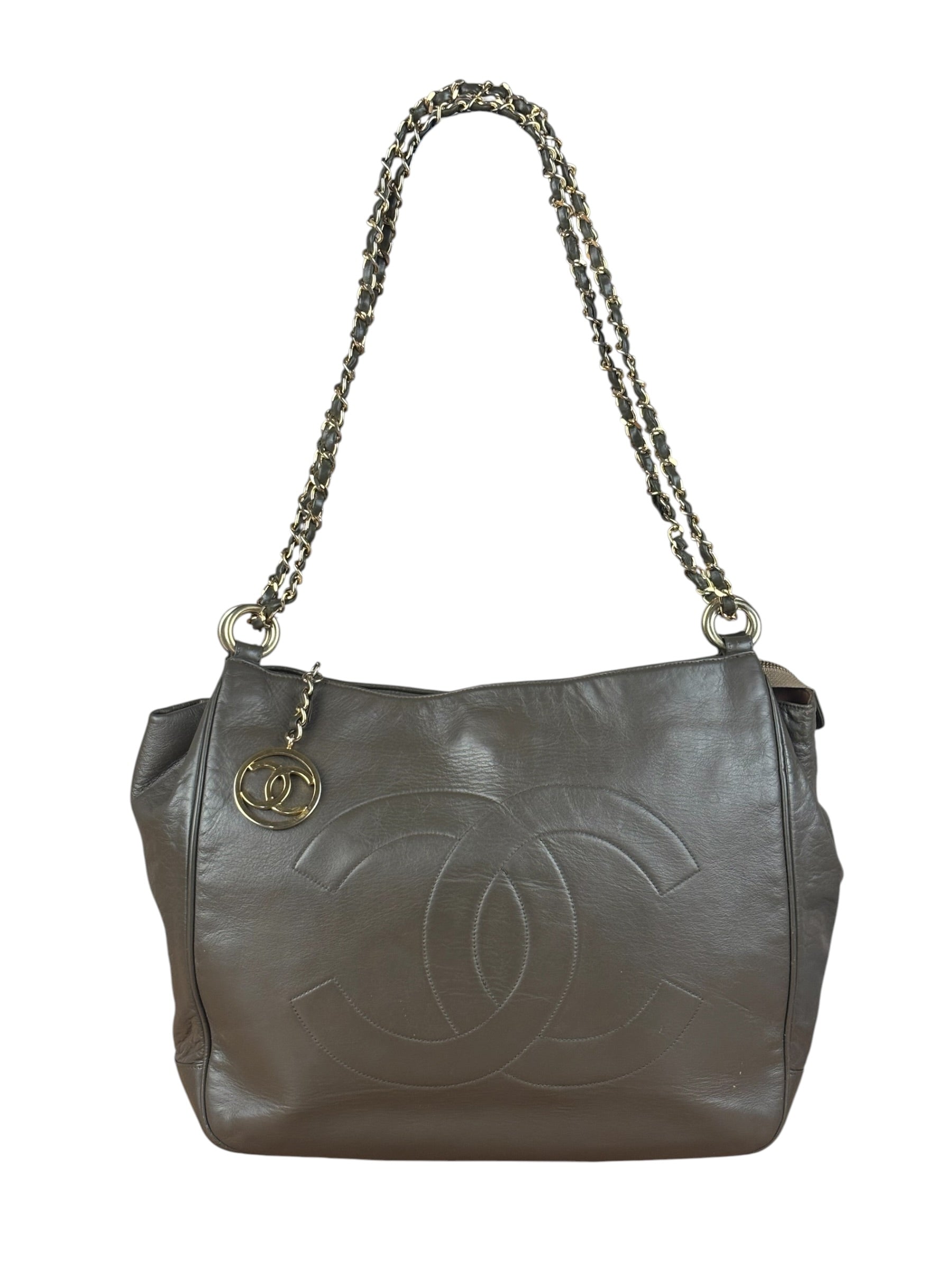 Chanel CC Grey Leather Chain Hobo Bag '89-'91