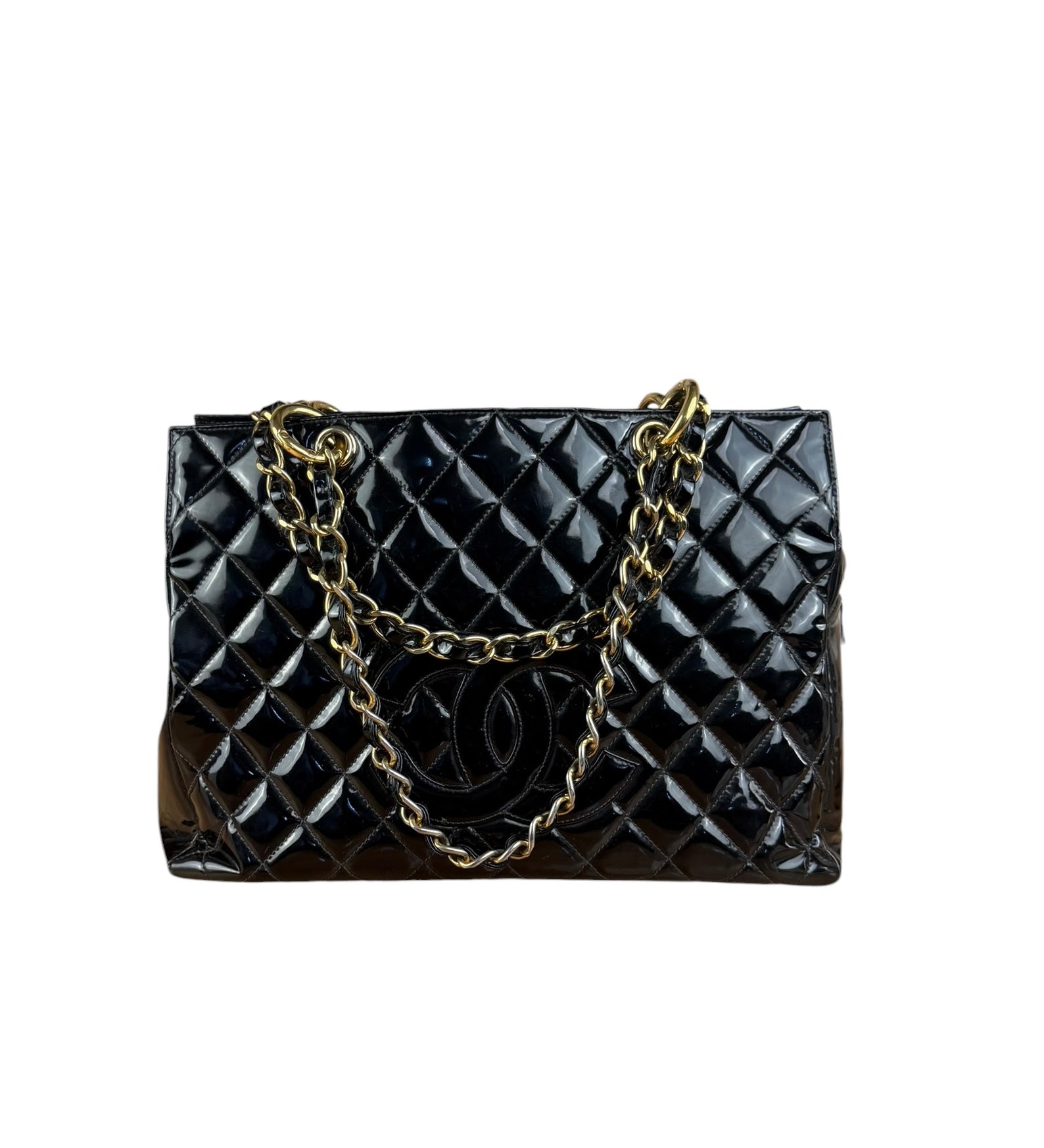 Chanel Black Patent Quilted Leather Timeless Shopping Tote Bag 2002