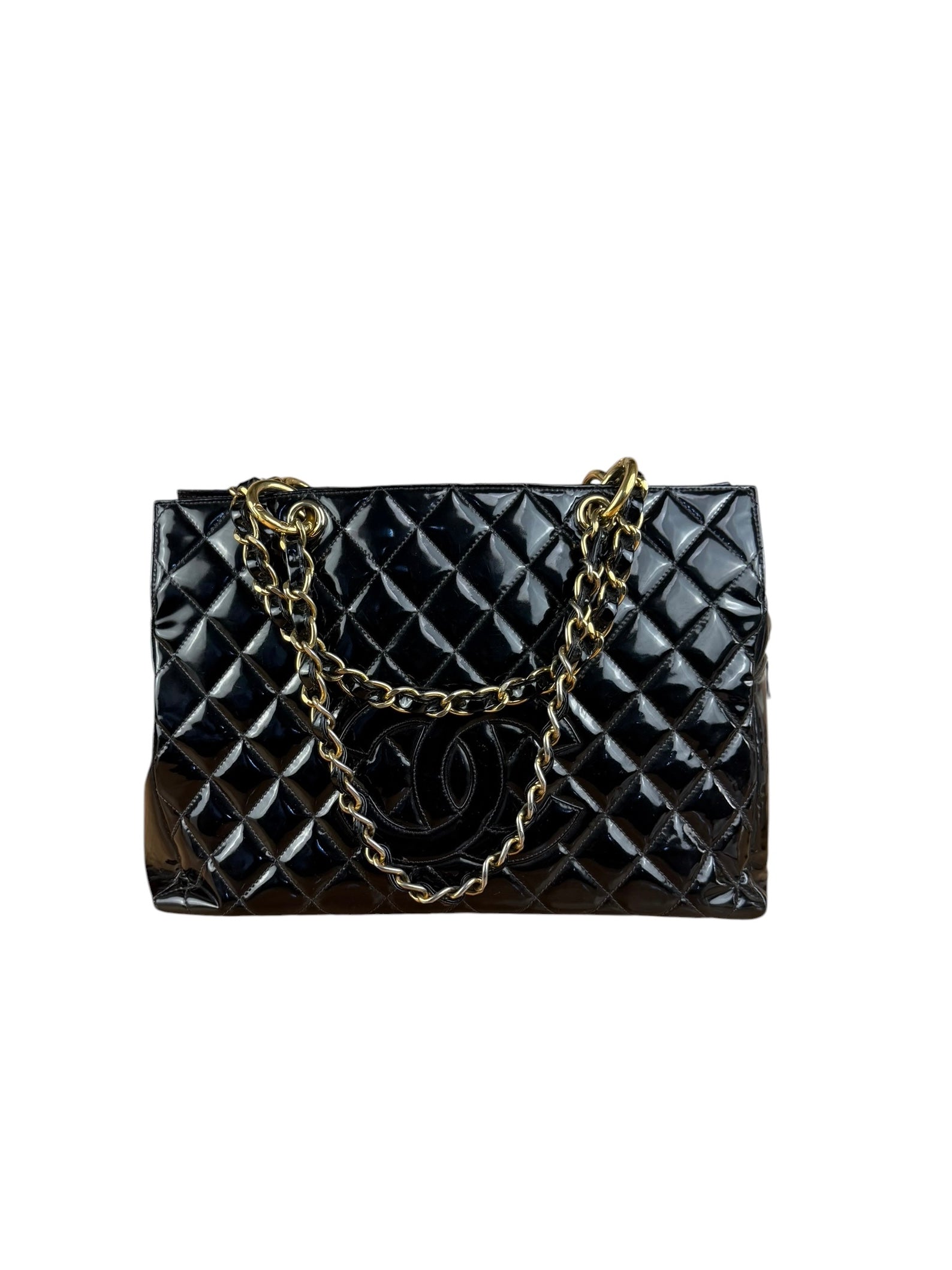 Chanel Black Patent Quilted Leather Timeless Shopping Tote Bag 2002