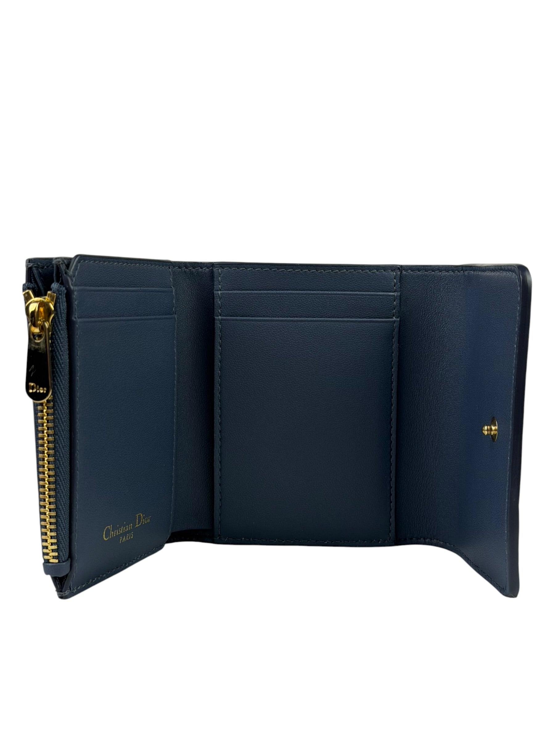 Christian Dior Navy Leather Tri-Fold Compact Wallet