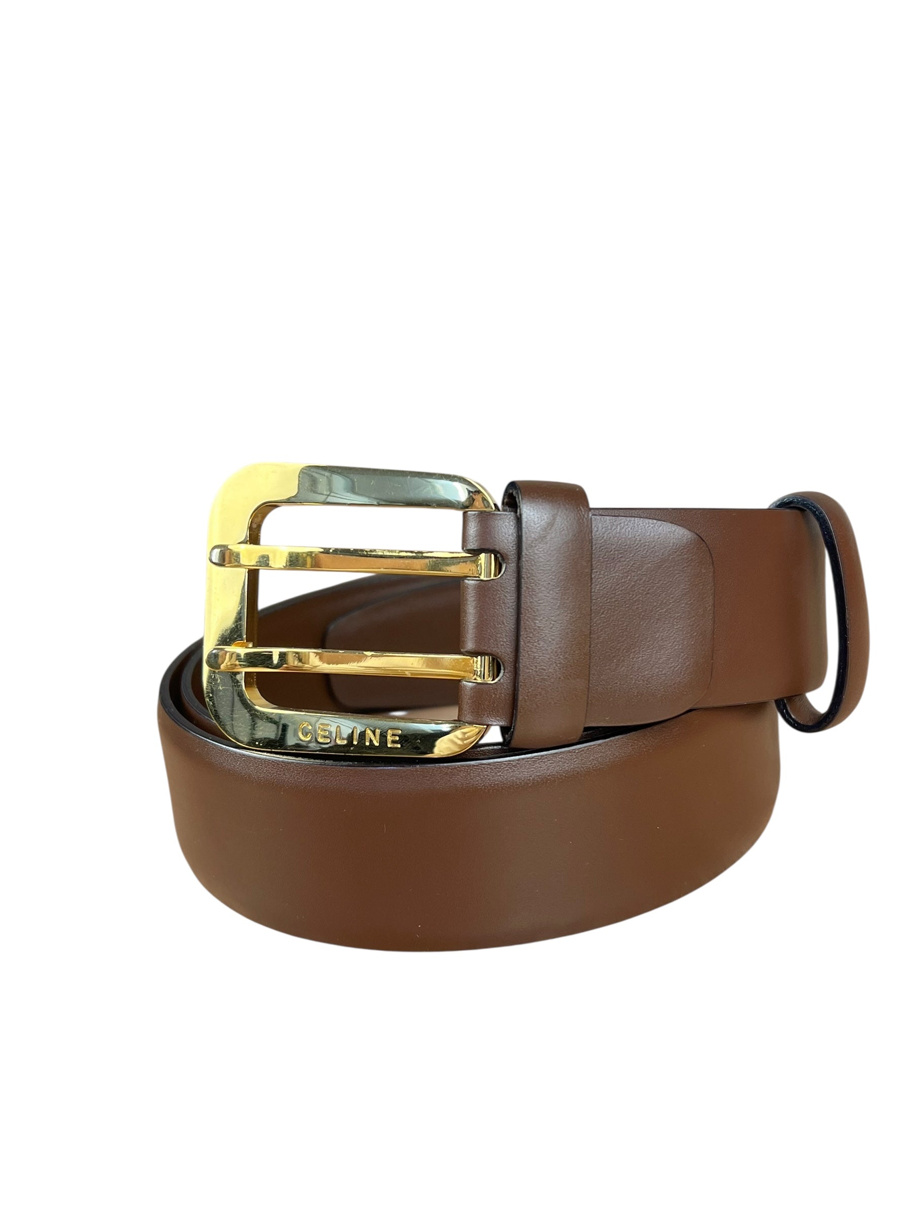 Celine Brown Leather Gold Buckle Belt