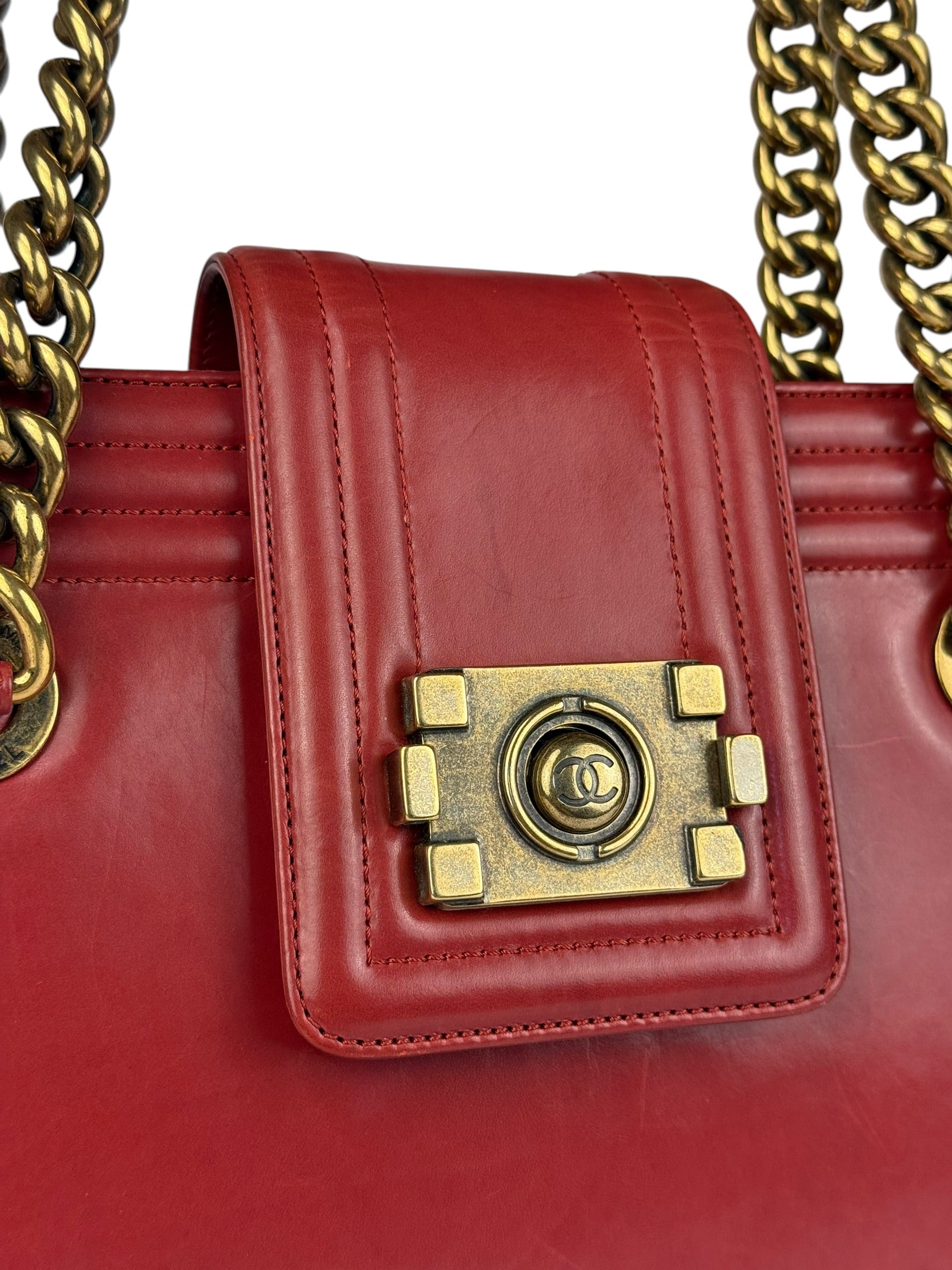 Chanel Red Leather Large Jetsetter Boy 2Way Handbag 2011