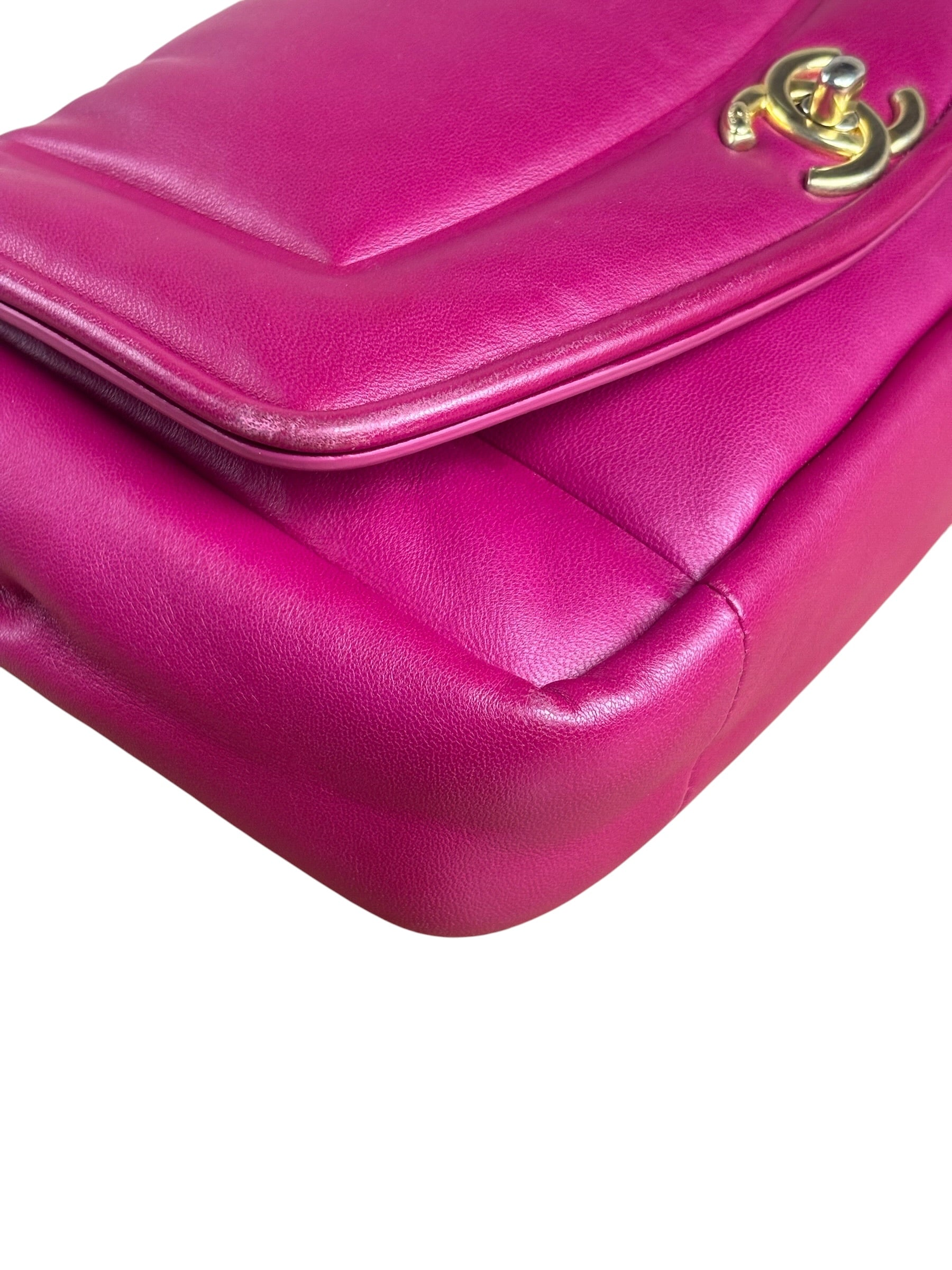 Chanel Fuchsia Pink Leather Puffy Flap Bag 2019