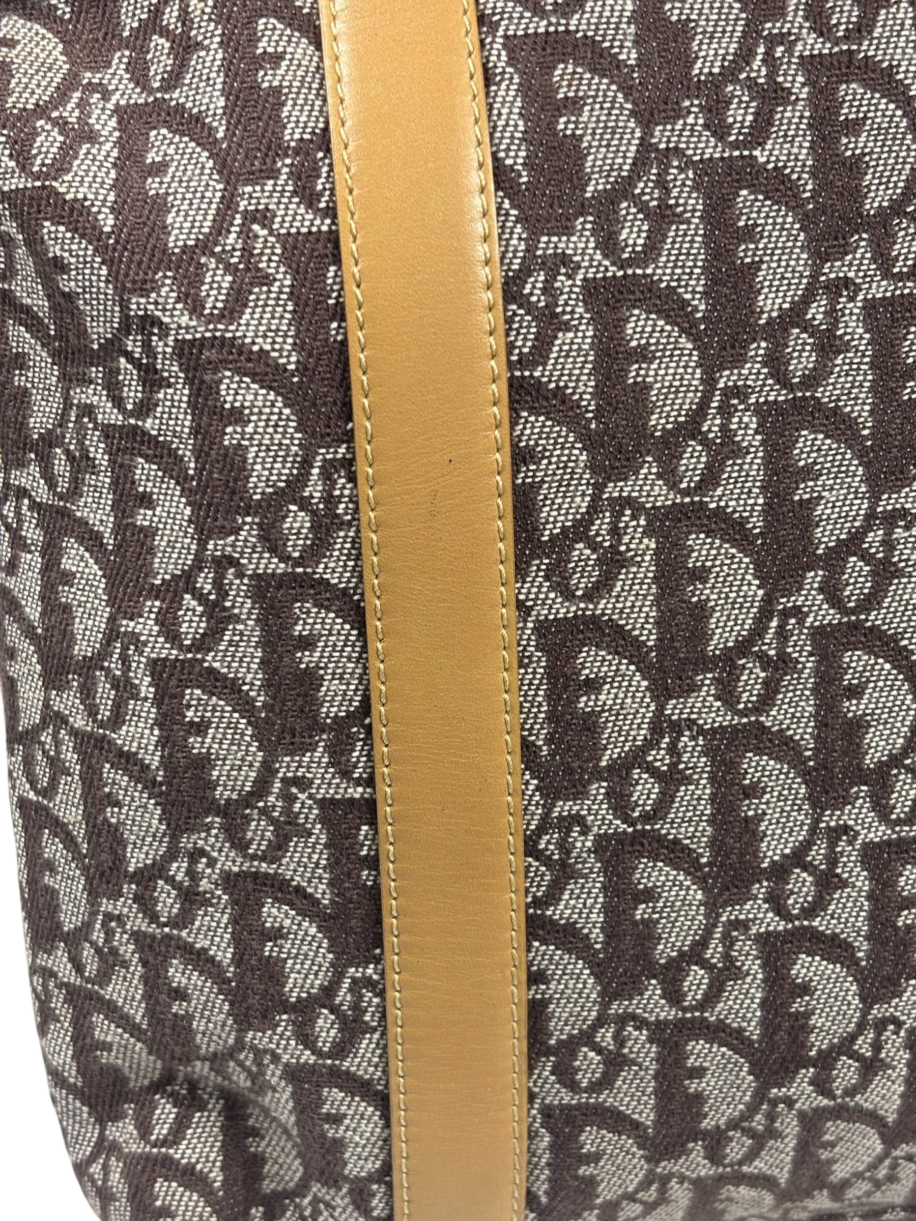 Christian Dior Brown Leather Trim Canvas Trotter Tote