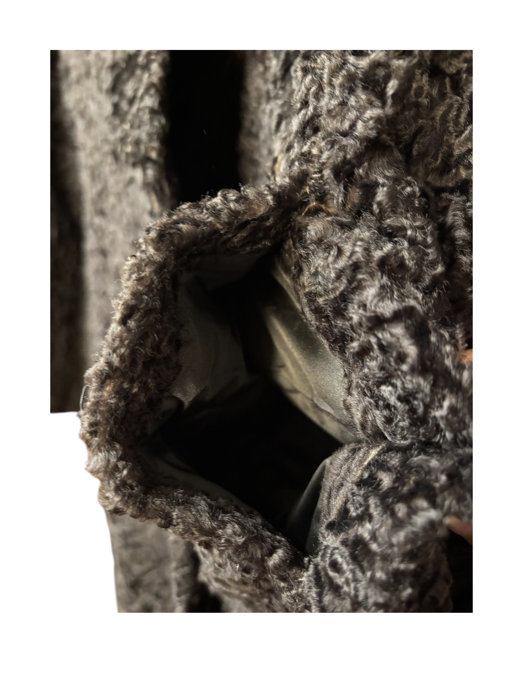 Vintage Brown Fox Fur Collar Persian Lamb Long Coat