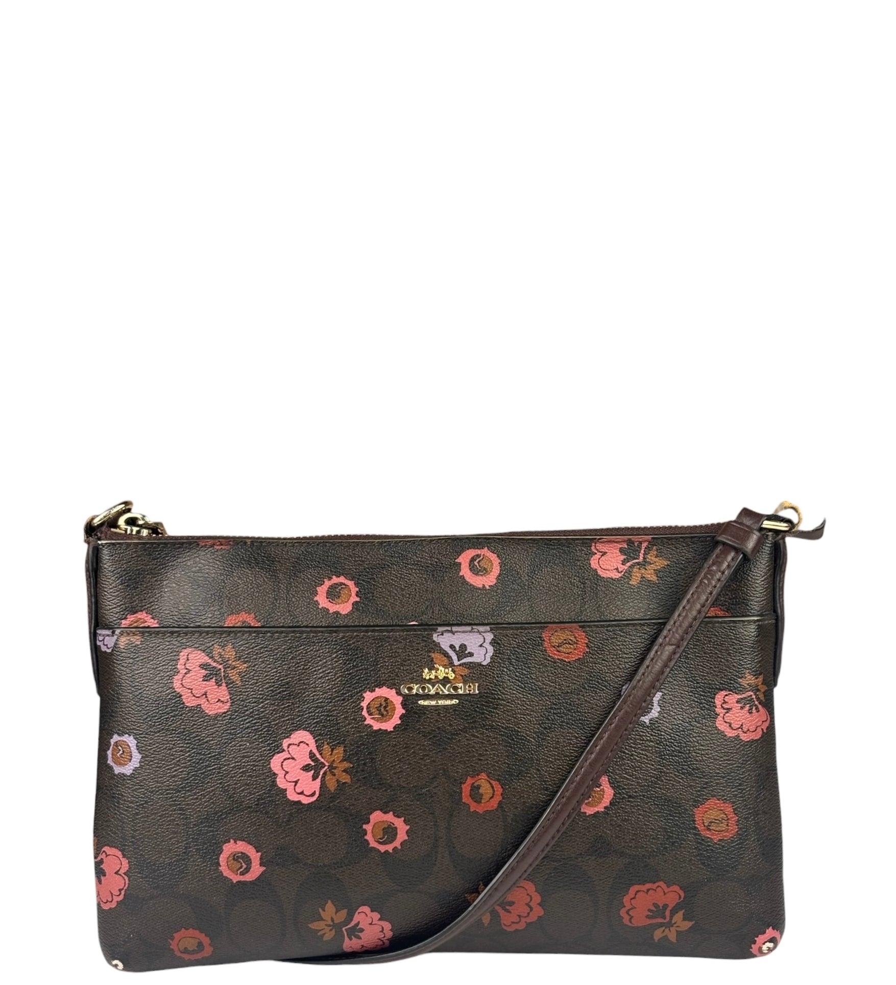 Coach Brown Leather Ranch Floral Crossbody Bag