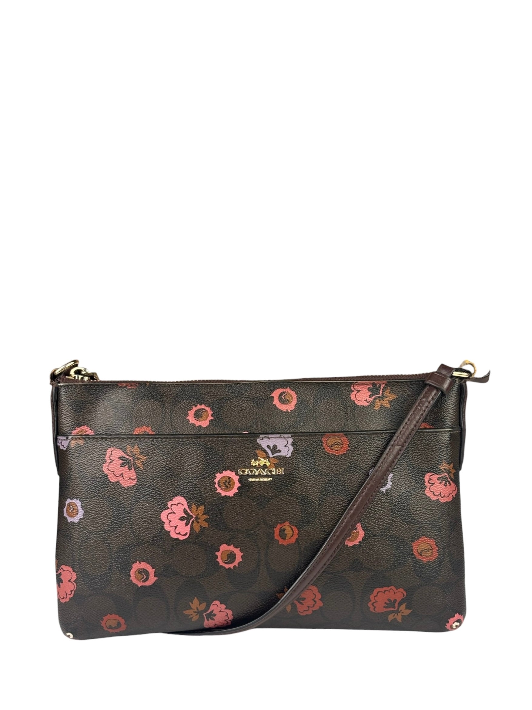 Coach Brown Leather Ranch Floral Crossbody Bag